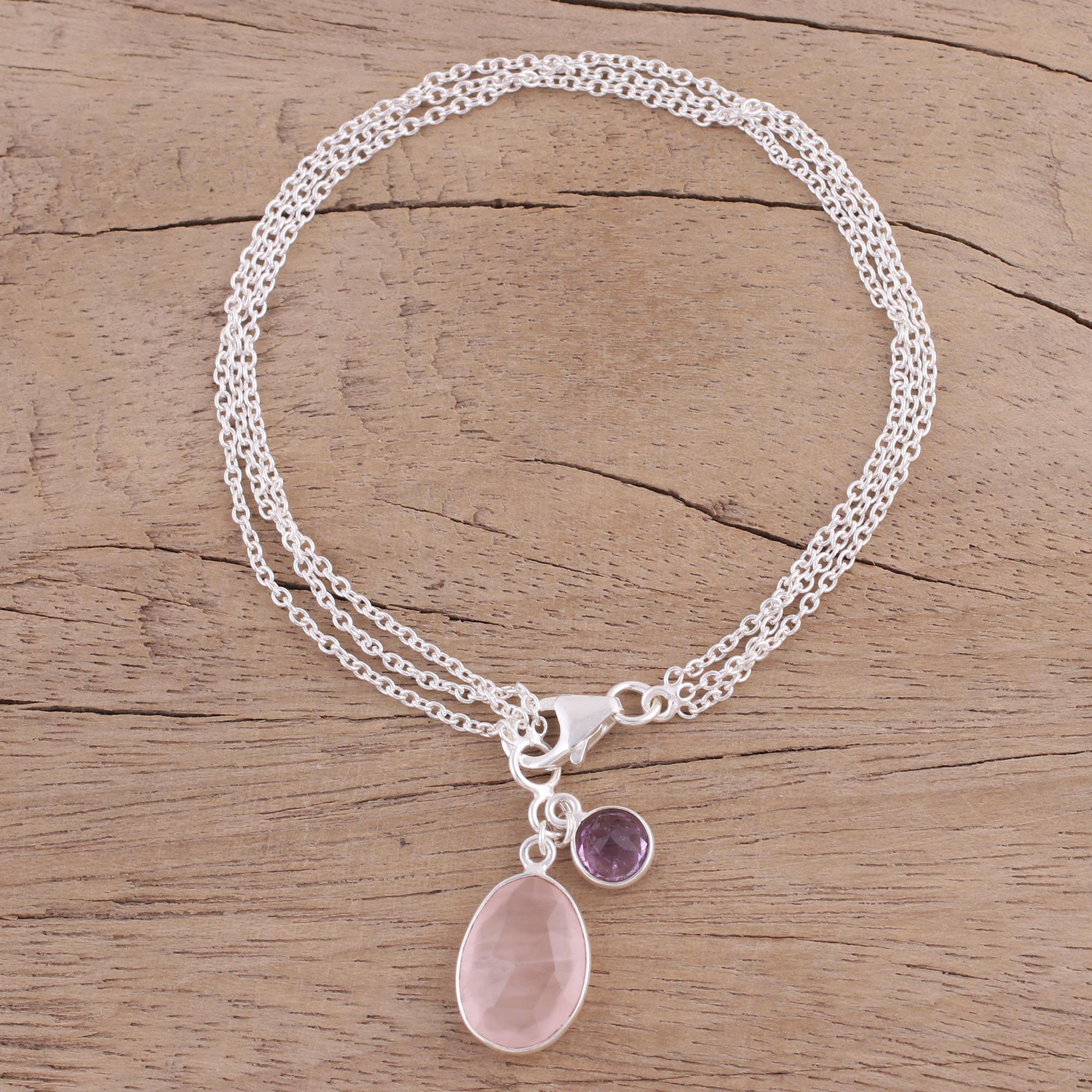 Premium Twinkling Harmony Silver Rose Quartz Amethyst Bracelet