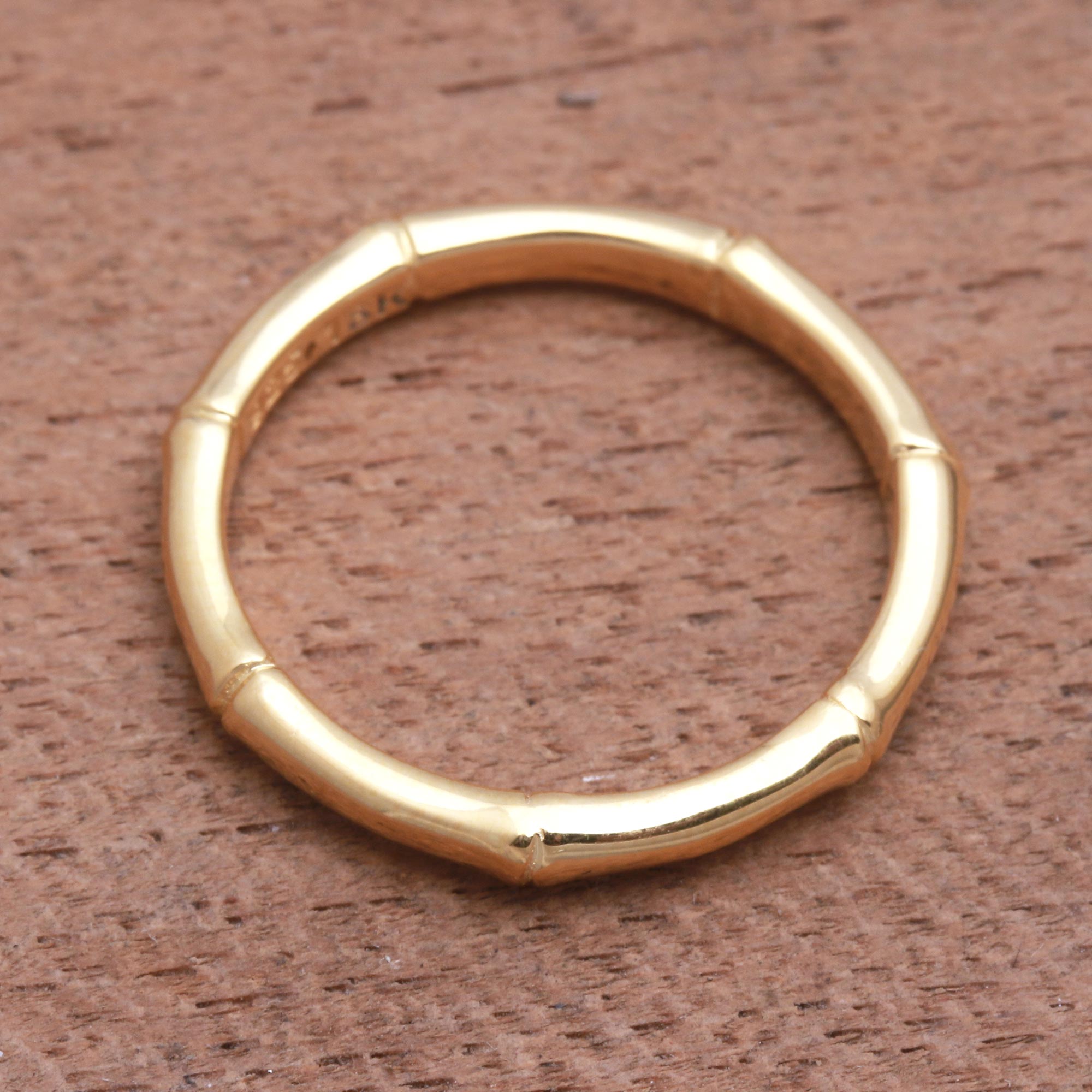 Premium Bamboo Motif Gold-Plated Silver Ring - Artisan Crafted