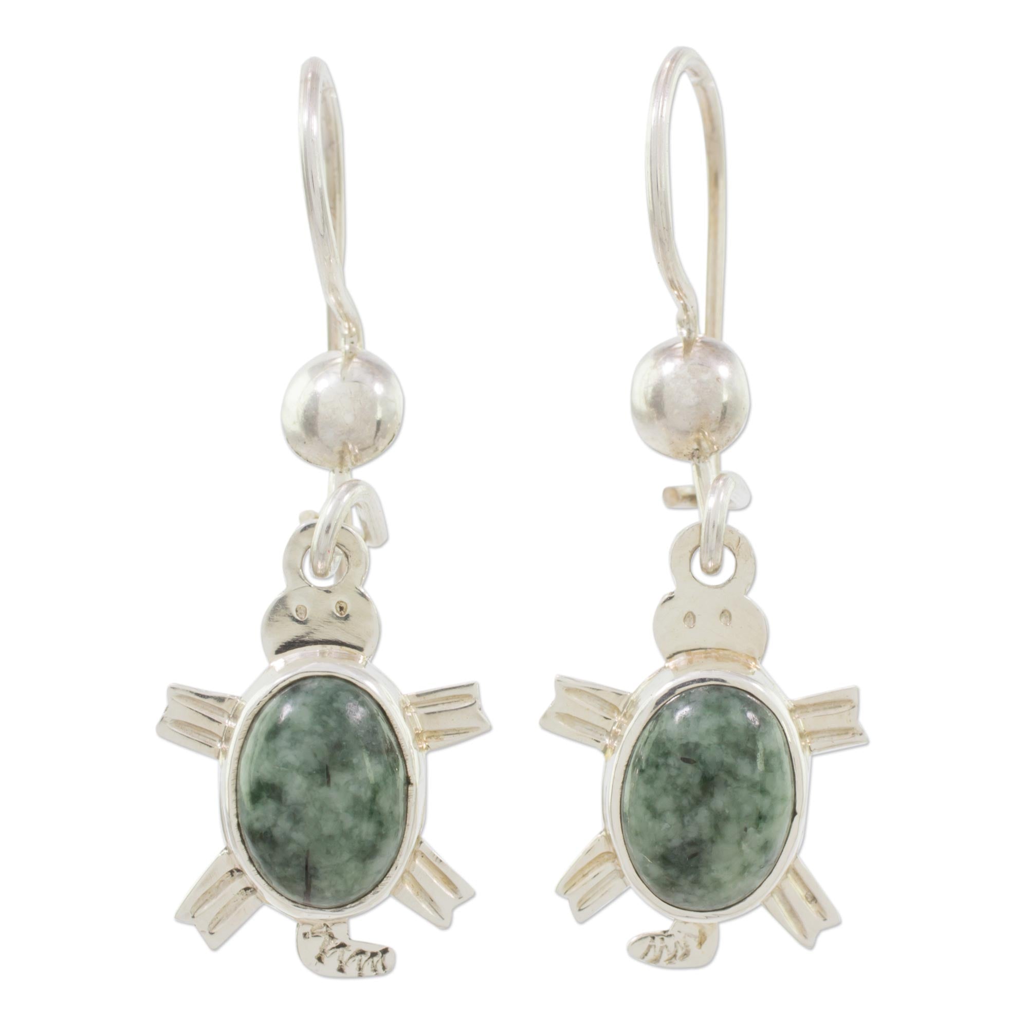 Premium Green Jade Turtle Dangle Earrings - Handcrafted Sterling Silver Jewelry