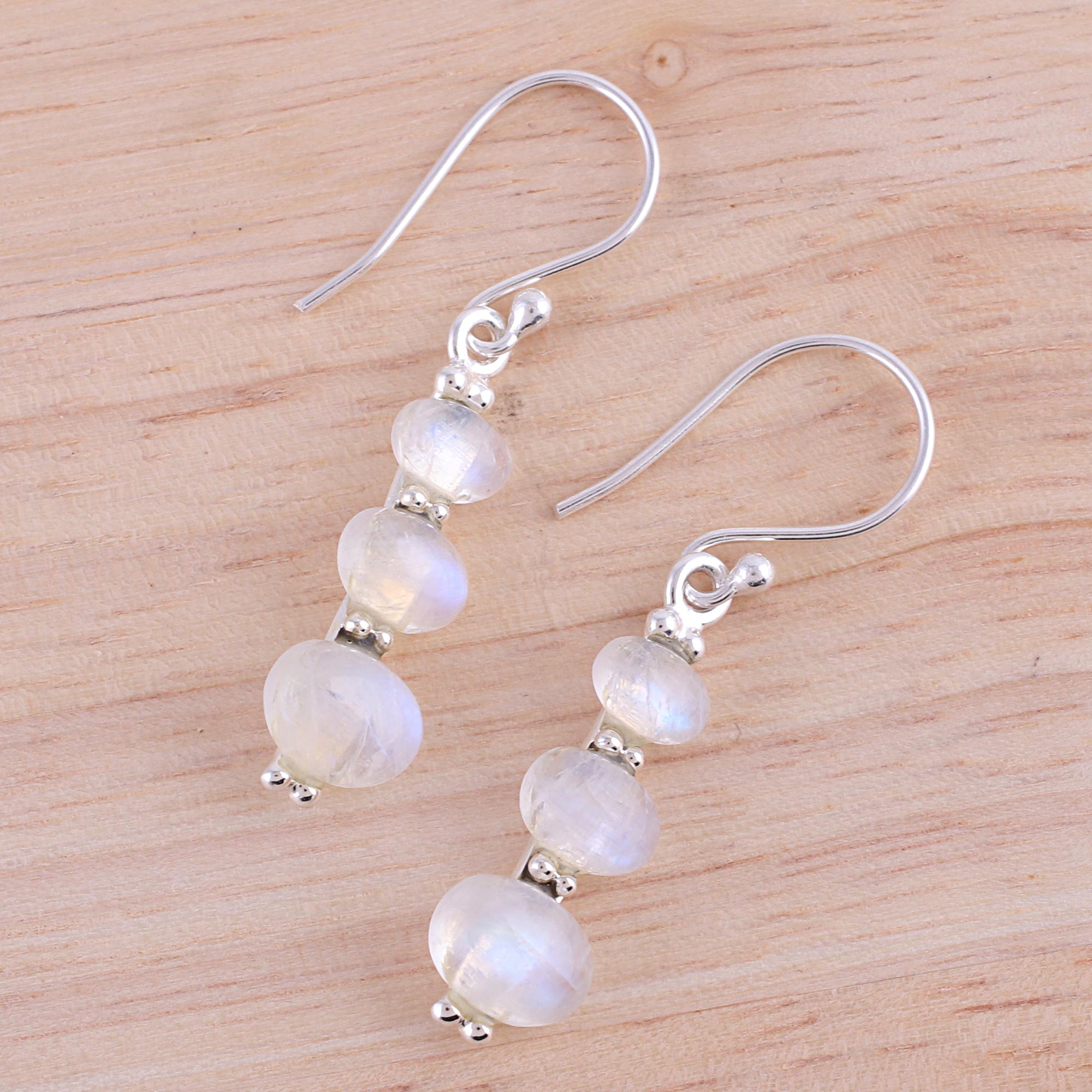 Premium Rainbow Moonstone Dangle Earrings - Handcrafted 925 Silver Jewelry from India