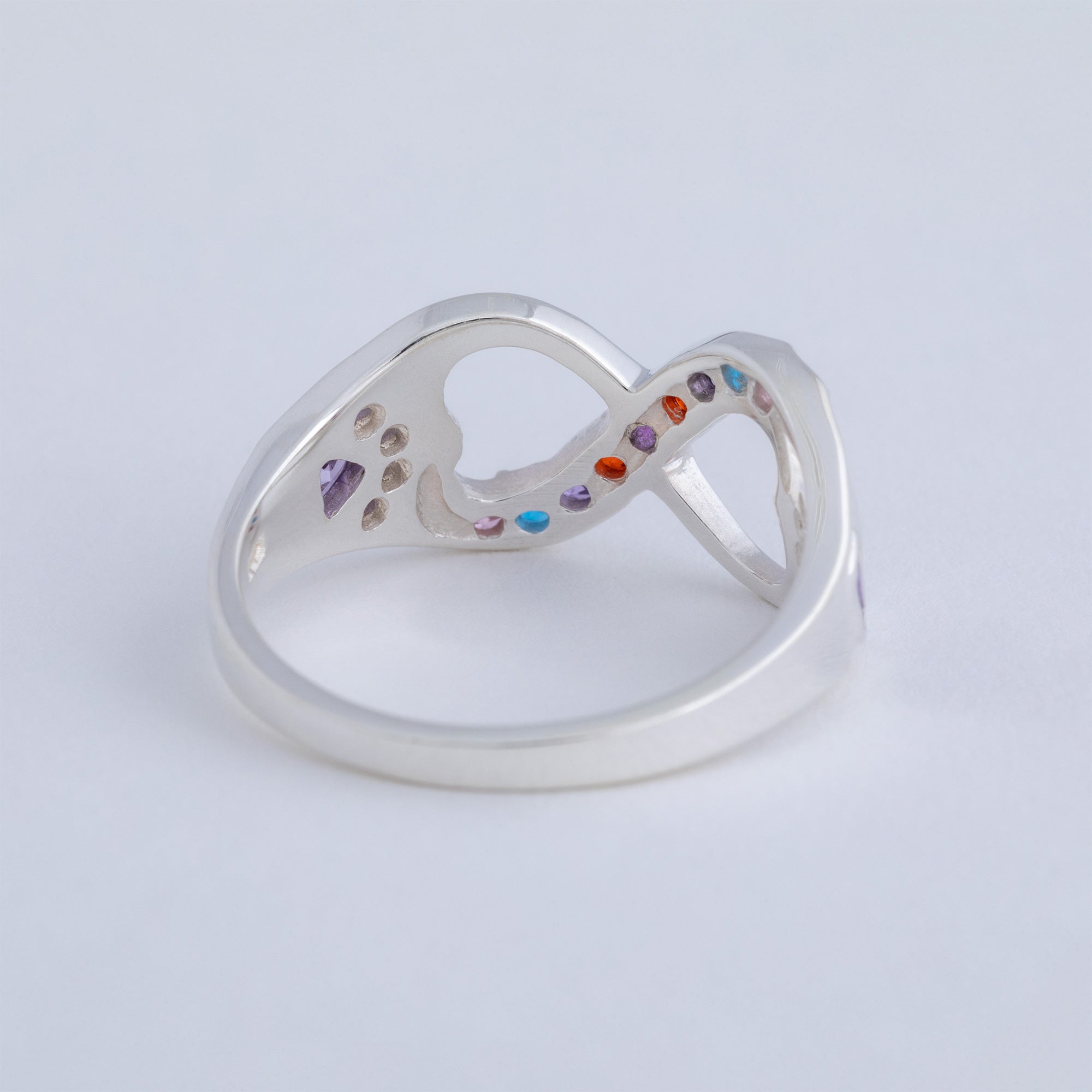 Ultimate Rainbow Bridge Infinity Paw Print Sterling Silver Ring