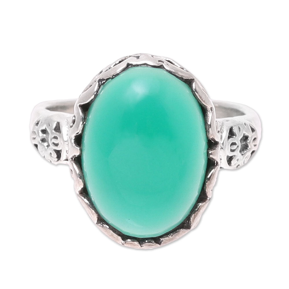 Premium Green Oval Onyx Cocktail Ring - Handcrafted Sterling Silver Jewelry