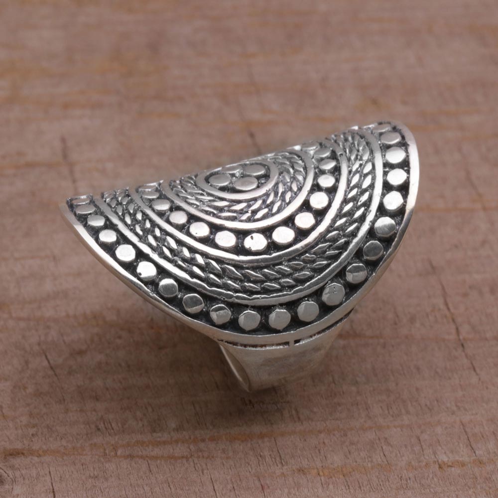 Premium Dotted Shield 925 Sterling Silver Cocktail Ring - Handcrafted in Bali