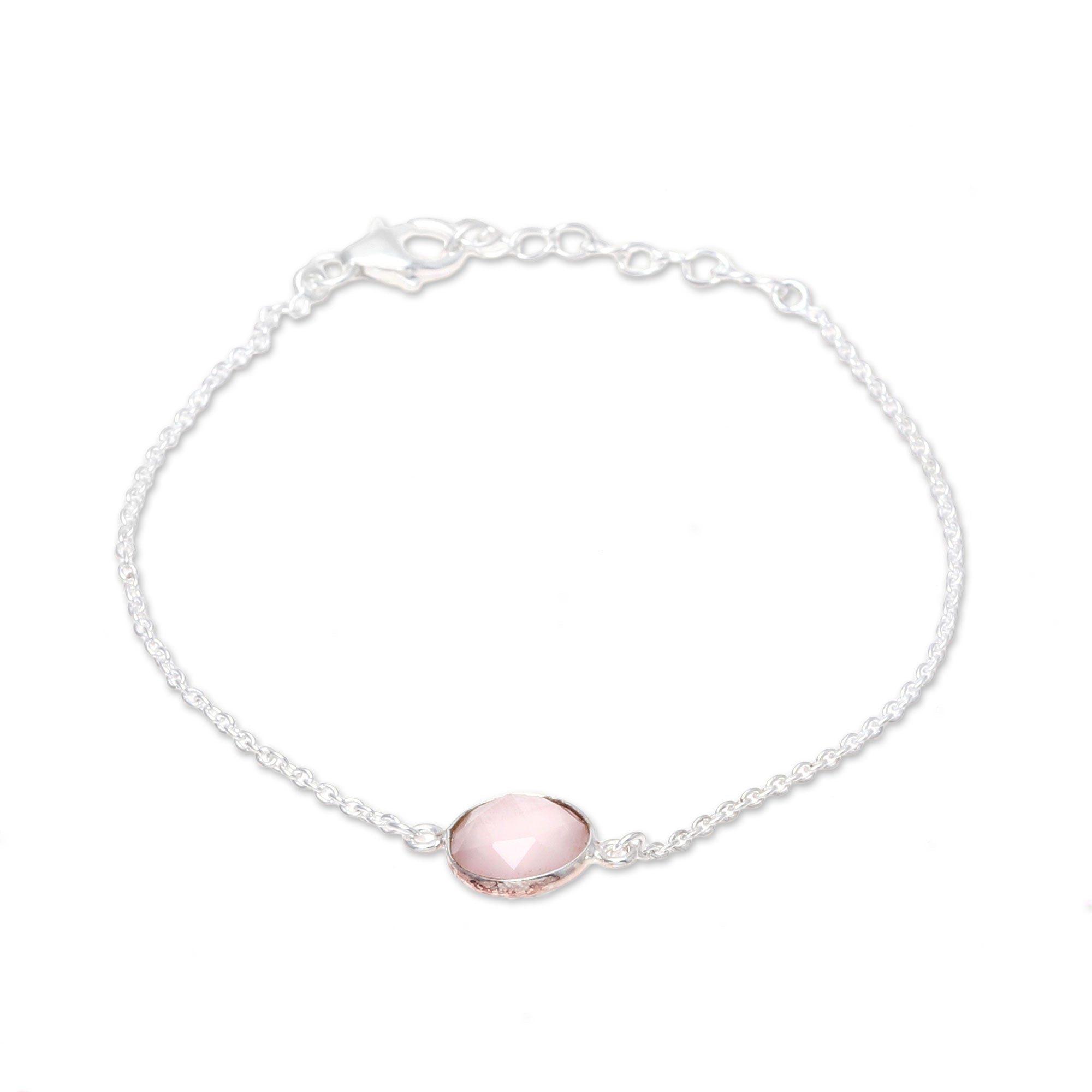 Premium Adjustable Rose Quartz Pendant Bracelet - Handcrafted in India