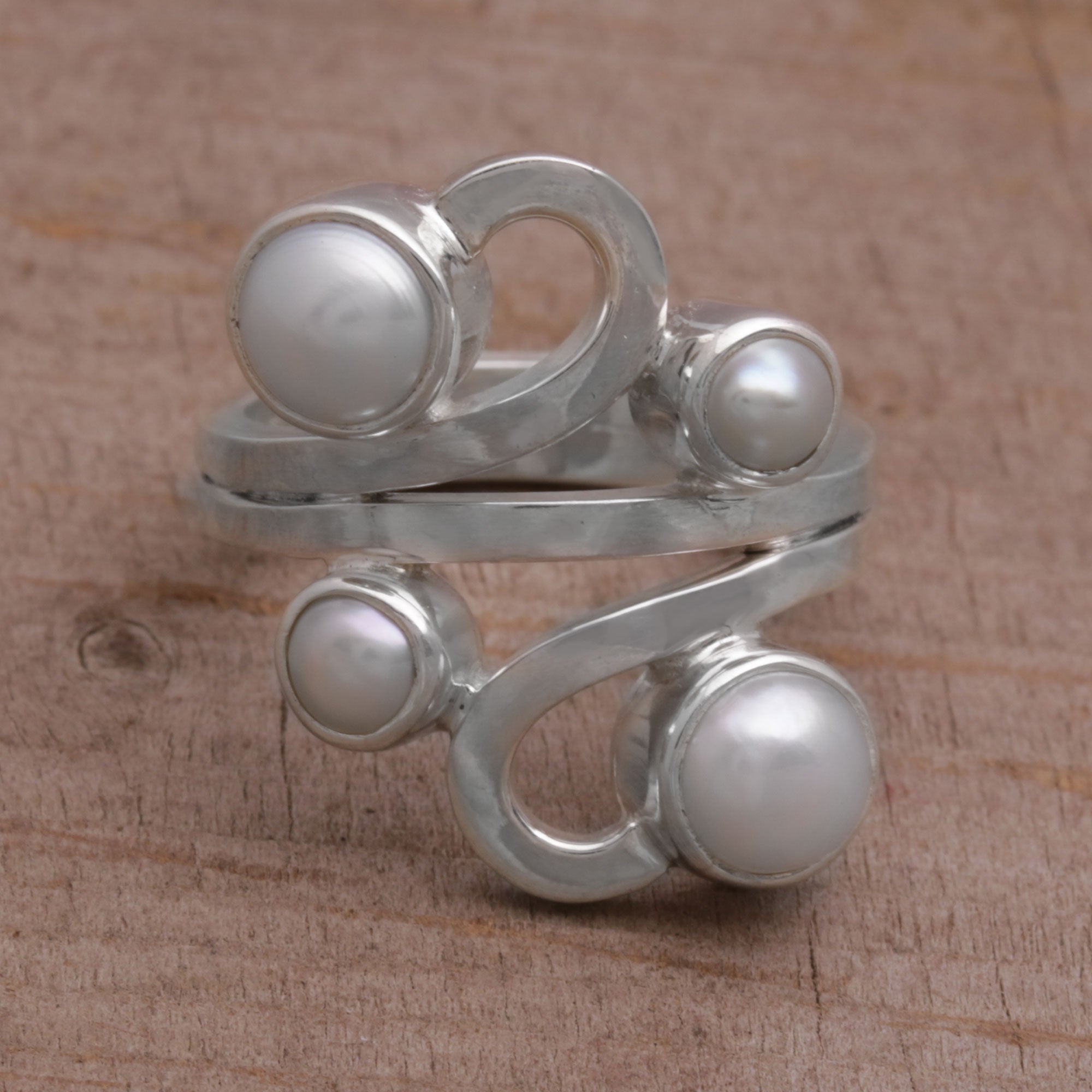 Premium Vine Glow Cultured Pearl and Sterling Silver Cocktail Ring - Handcrafted in Bali