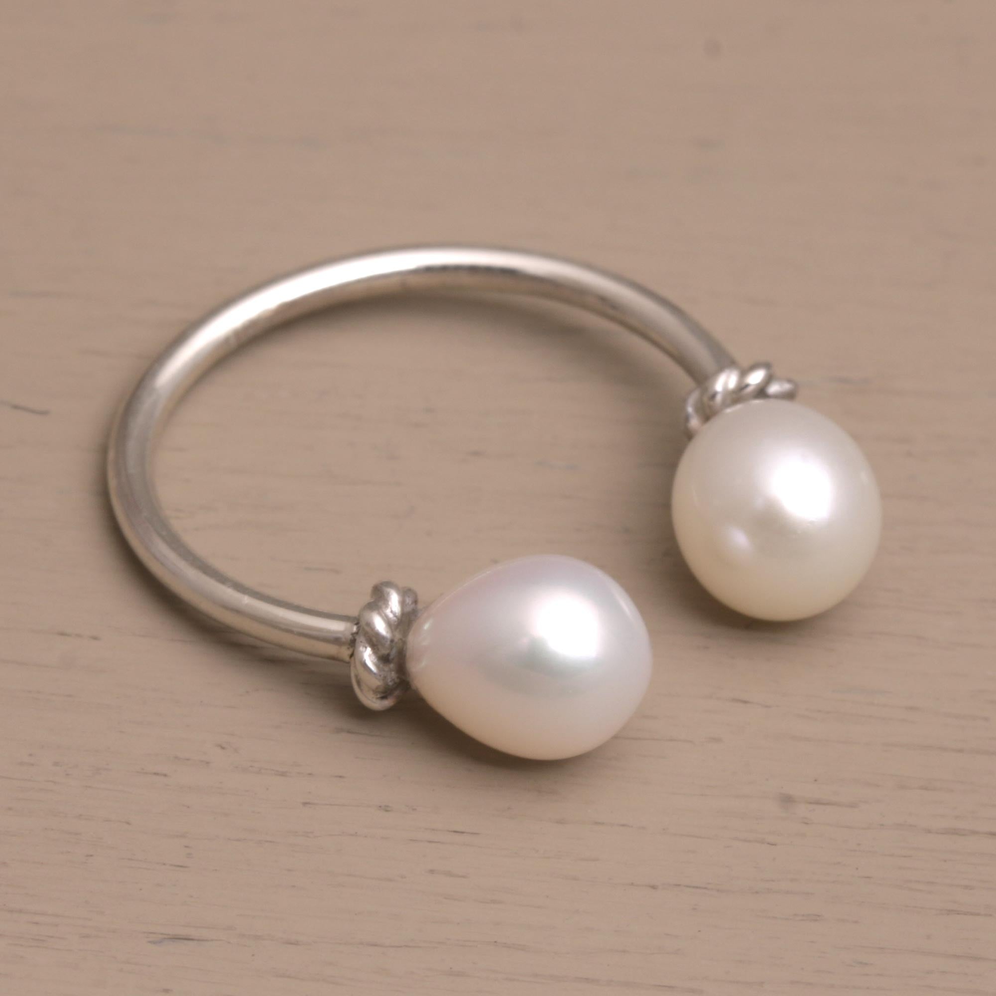 Premium Moonlight's End Sterling Silver & Cultured Pearl Wrap Ring