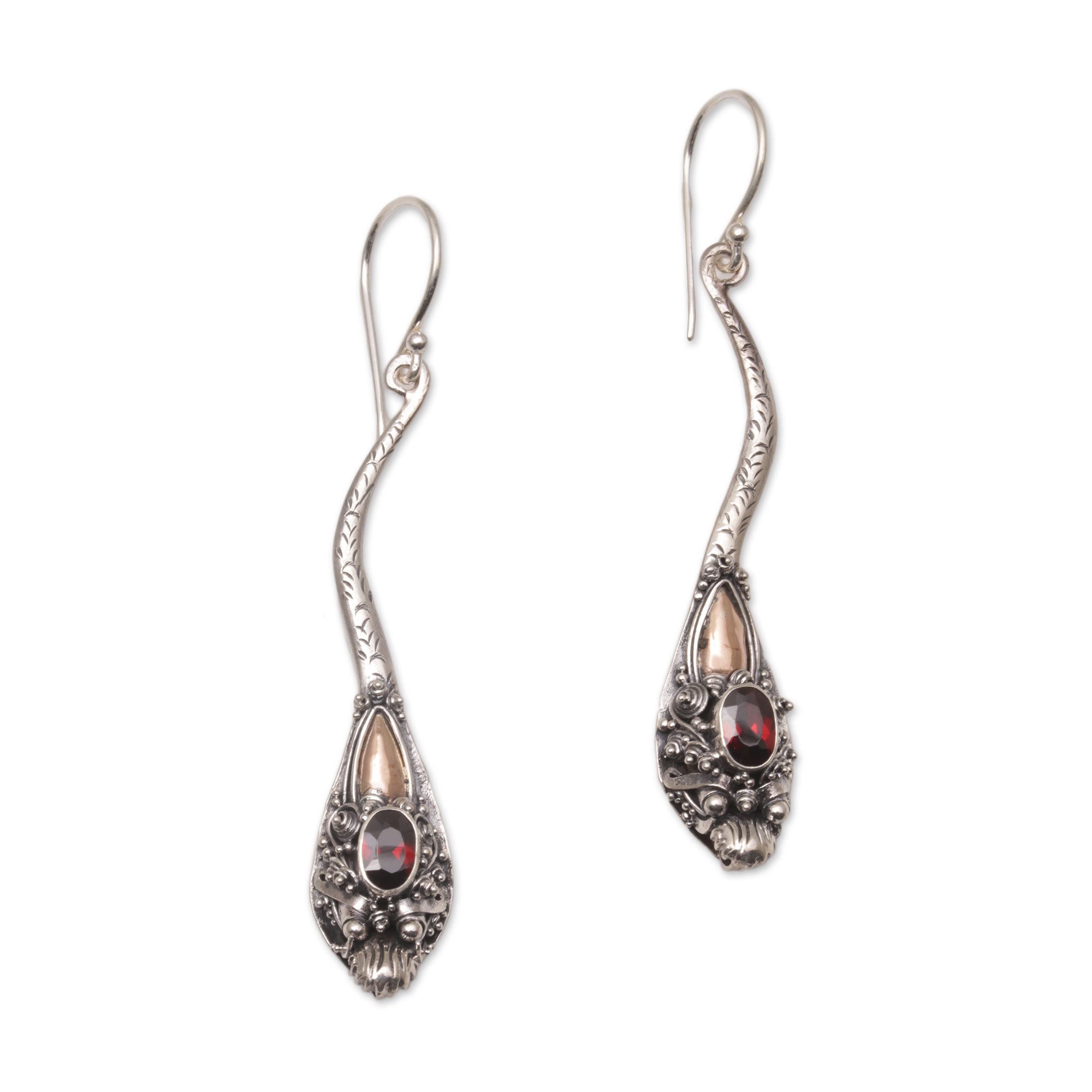 Premium Dragon Queen Garnet Earrings - Sterling Silver with Gold Accent