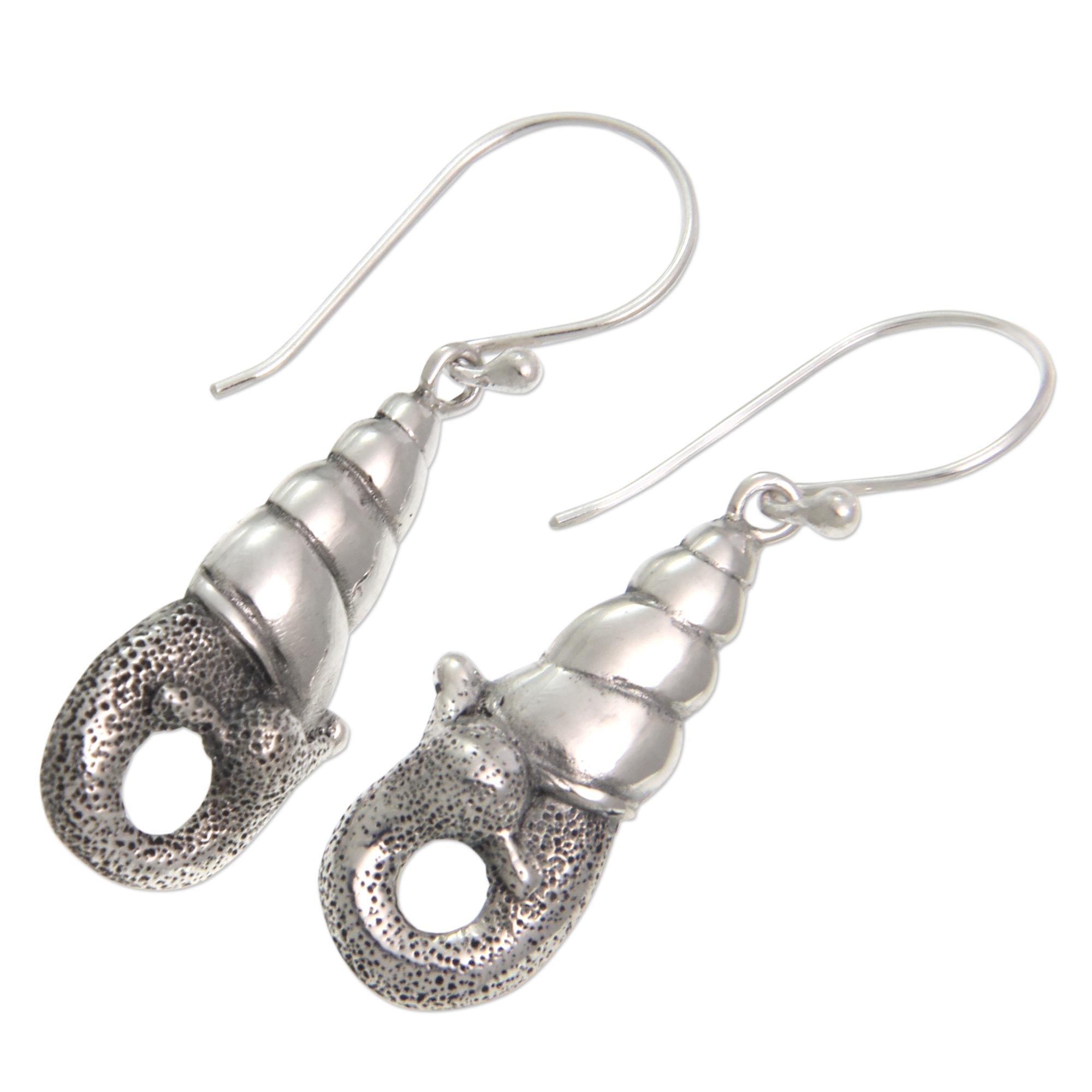 Premium Balinese Snail Sterling Silver Dangle Earrings - Handcrafted Elegance