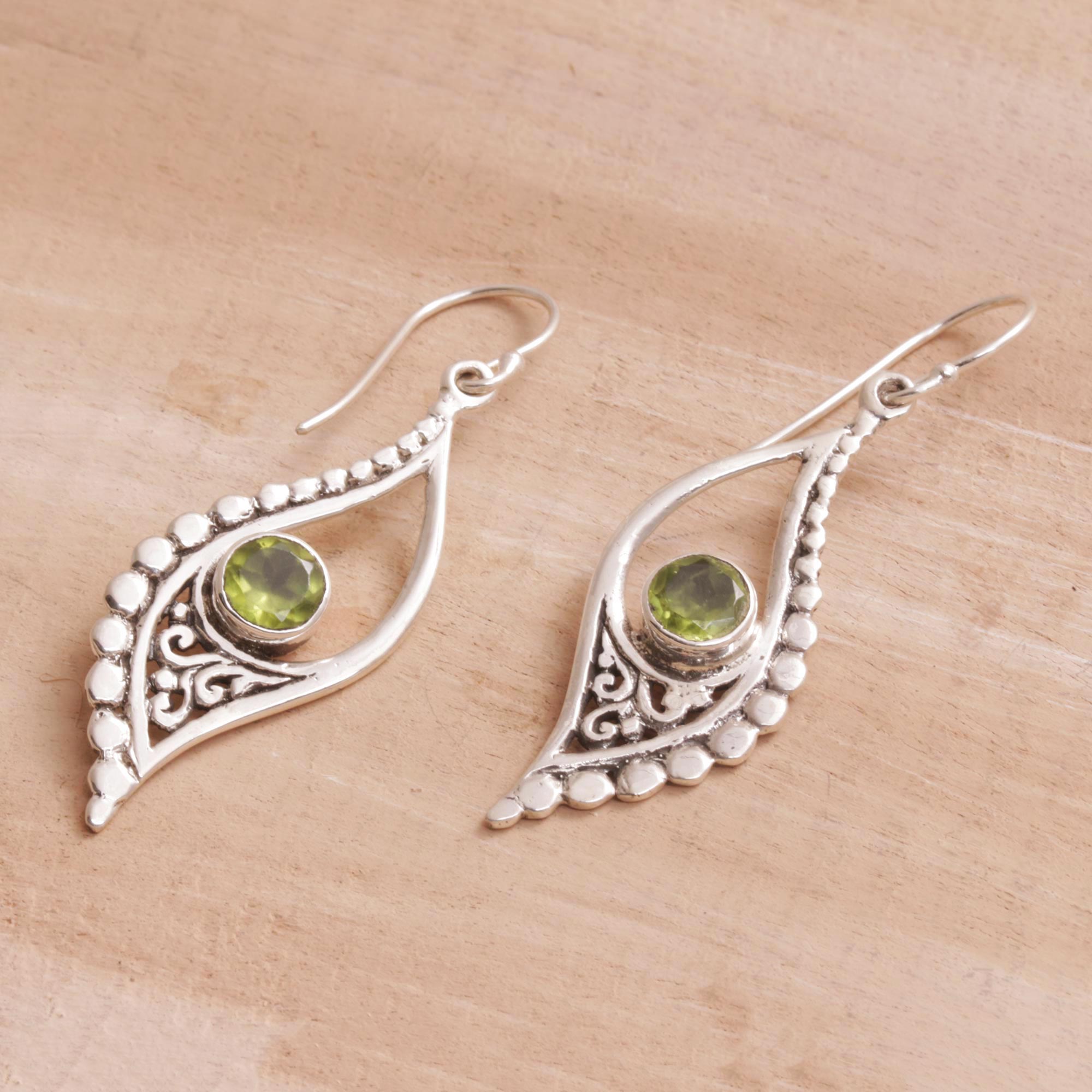 Premium Bali Jungle Dew Peridot Sterling Silver Dangle Earrings - Handcrafted Elegance