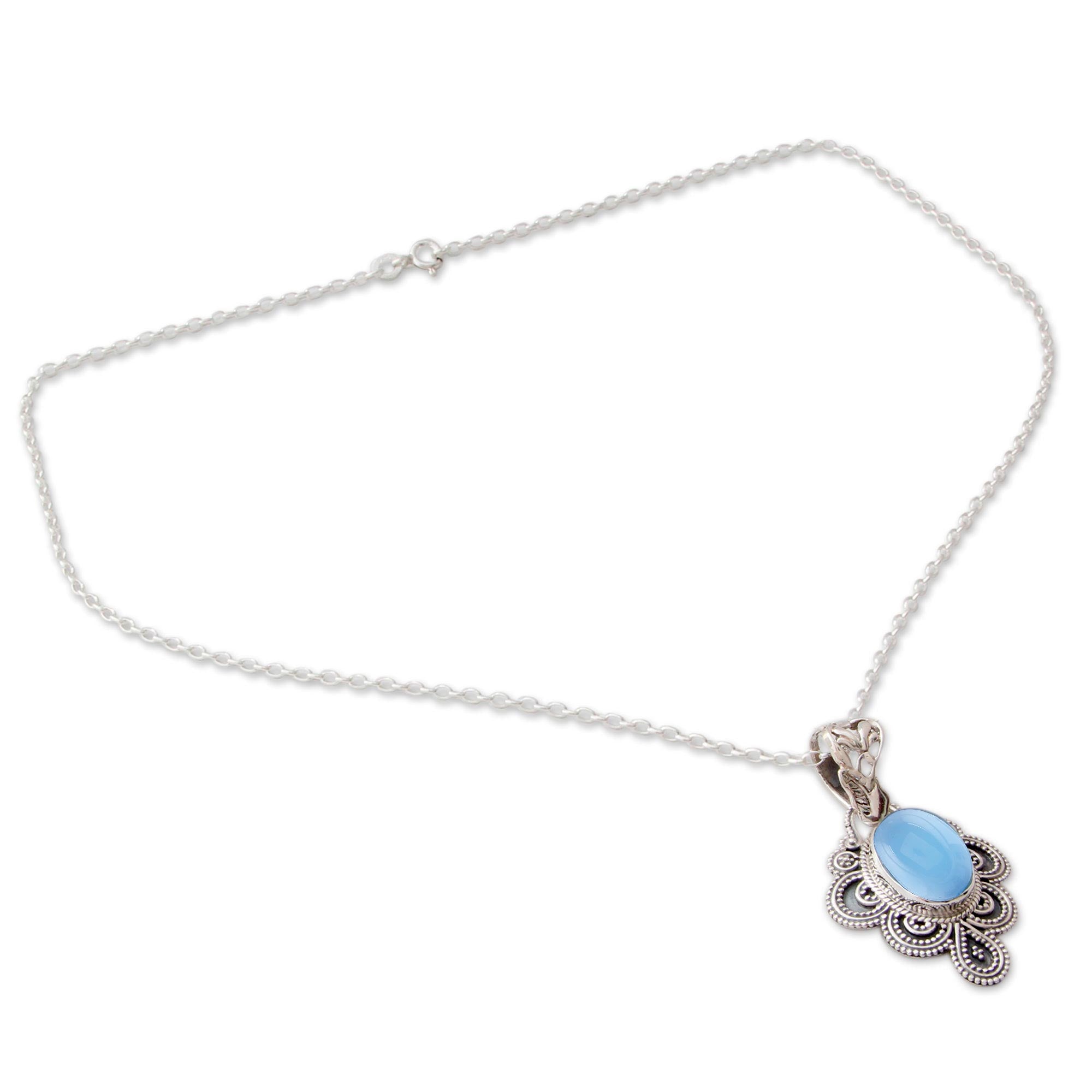 Premium Blue Antique Radiance Necklace – Handcrafted Sterling Silver & Chalcedony