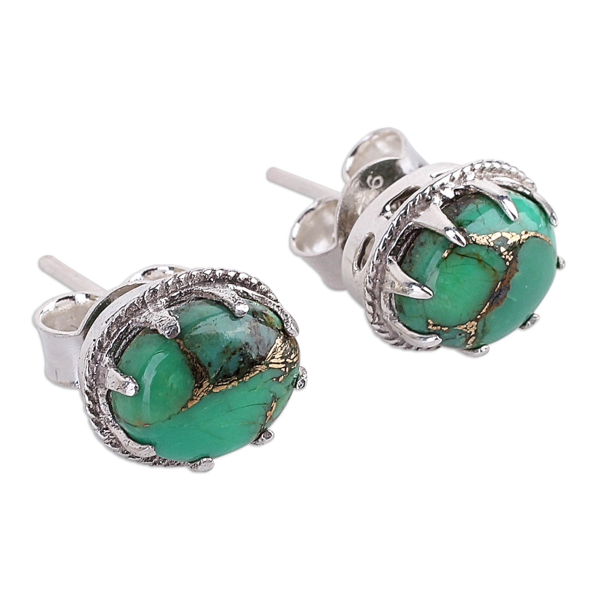 Premium Green Turquoise Silver Stud Earrings - Ultimate Elegance