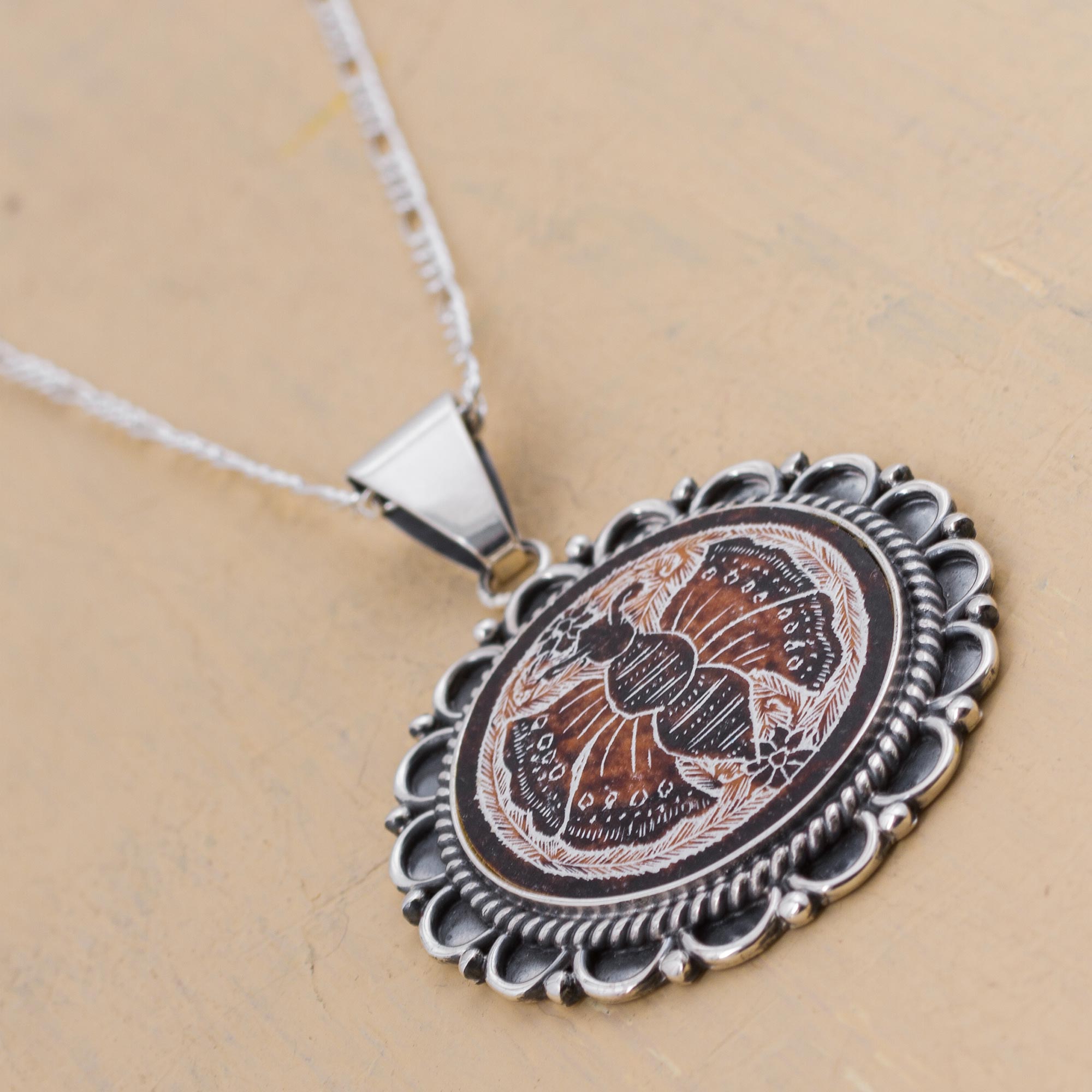 Premium Sunflower Butterfly Pendant Necklace - Handcrafted Peruvian Artisan Jewelry