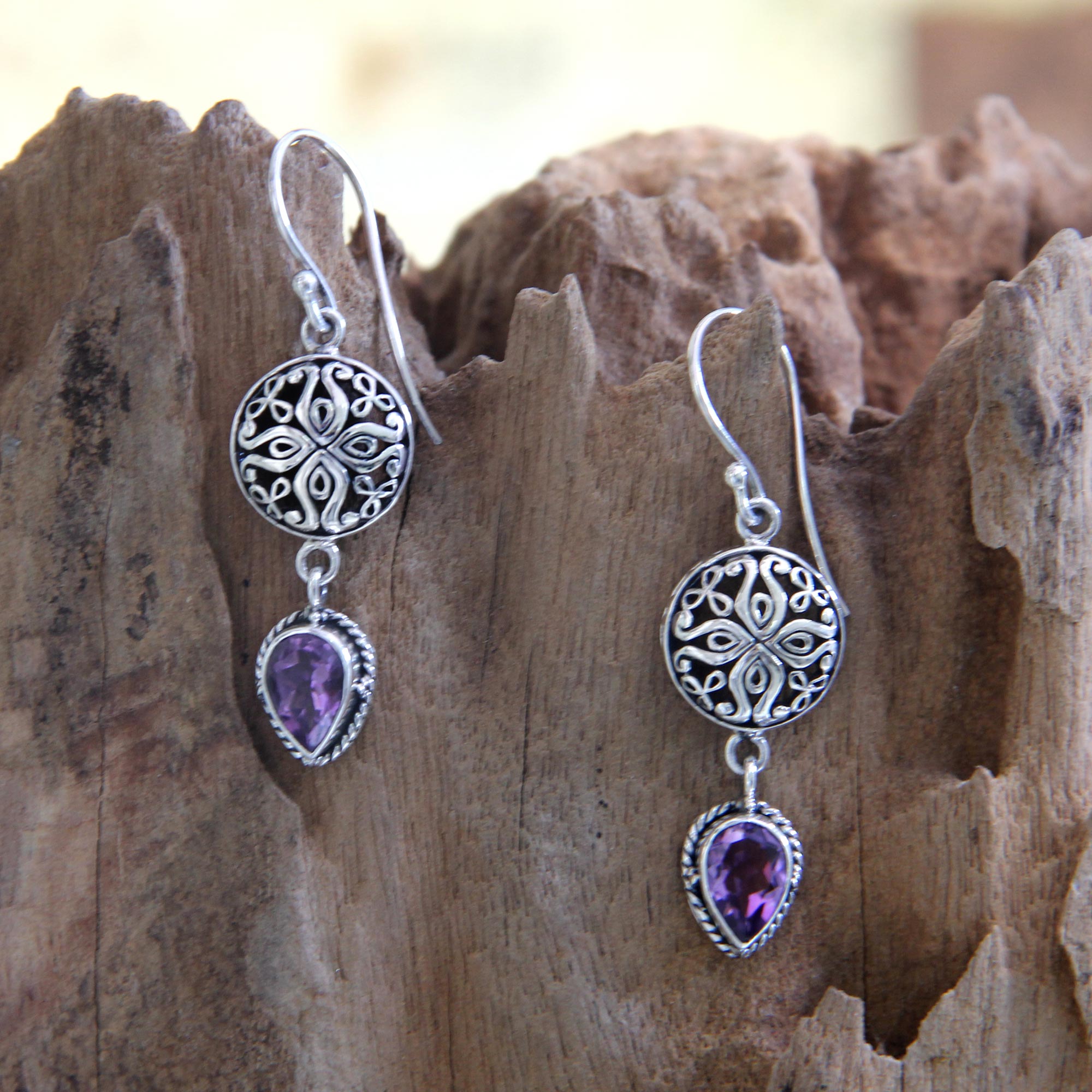 Premium Kintamani Amethyst Earrings - Handcrafted Elegance