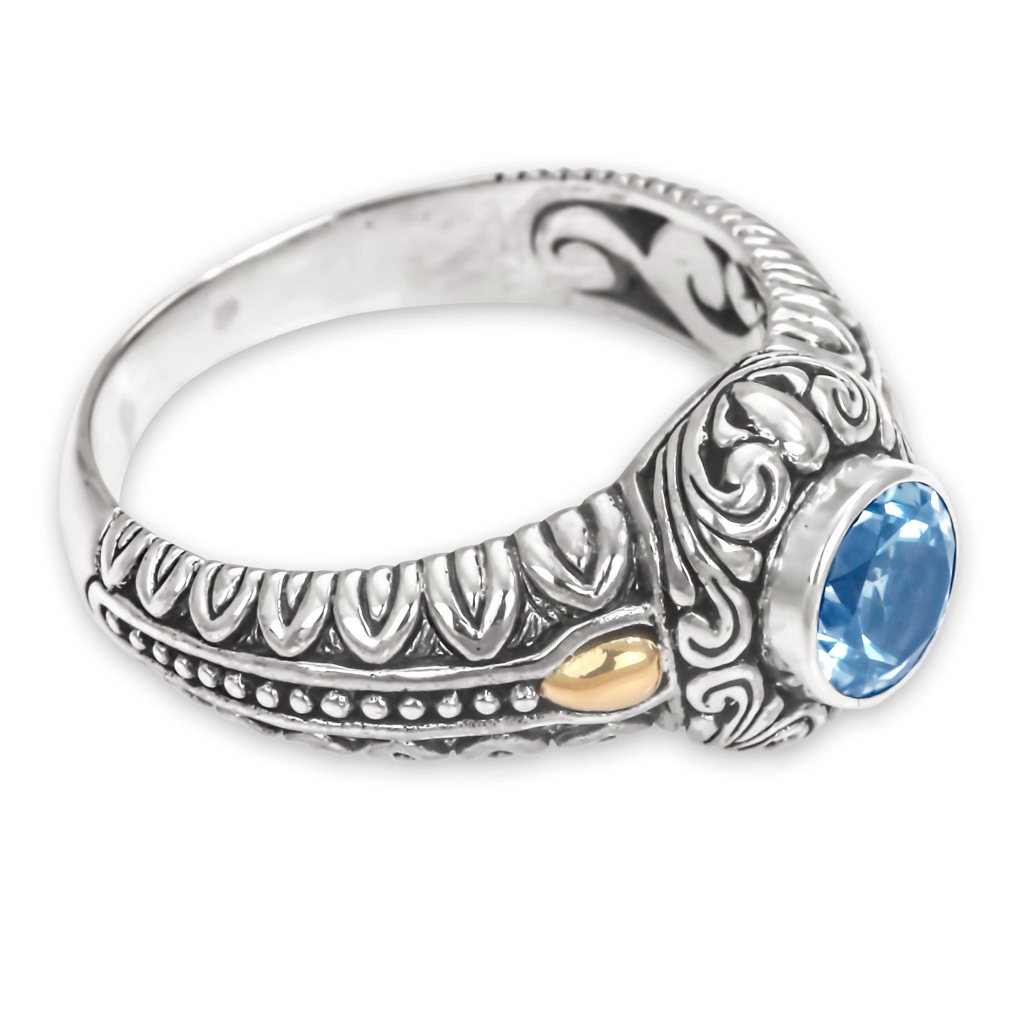 Premium Blue Topaz Cocktail Ring with 18k Gold Accents - Ultimate Elegance