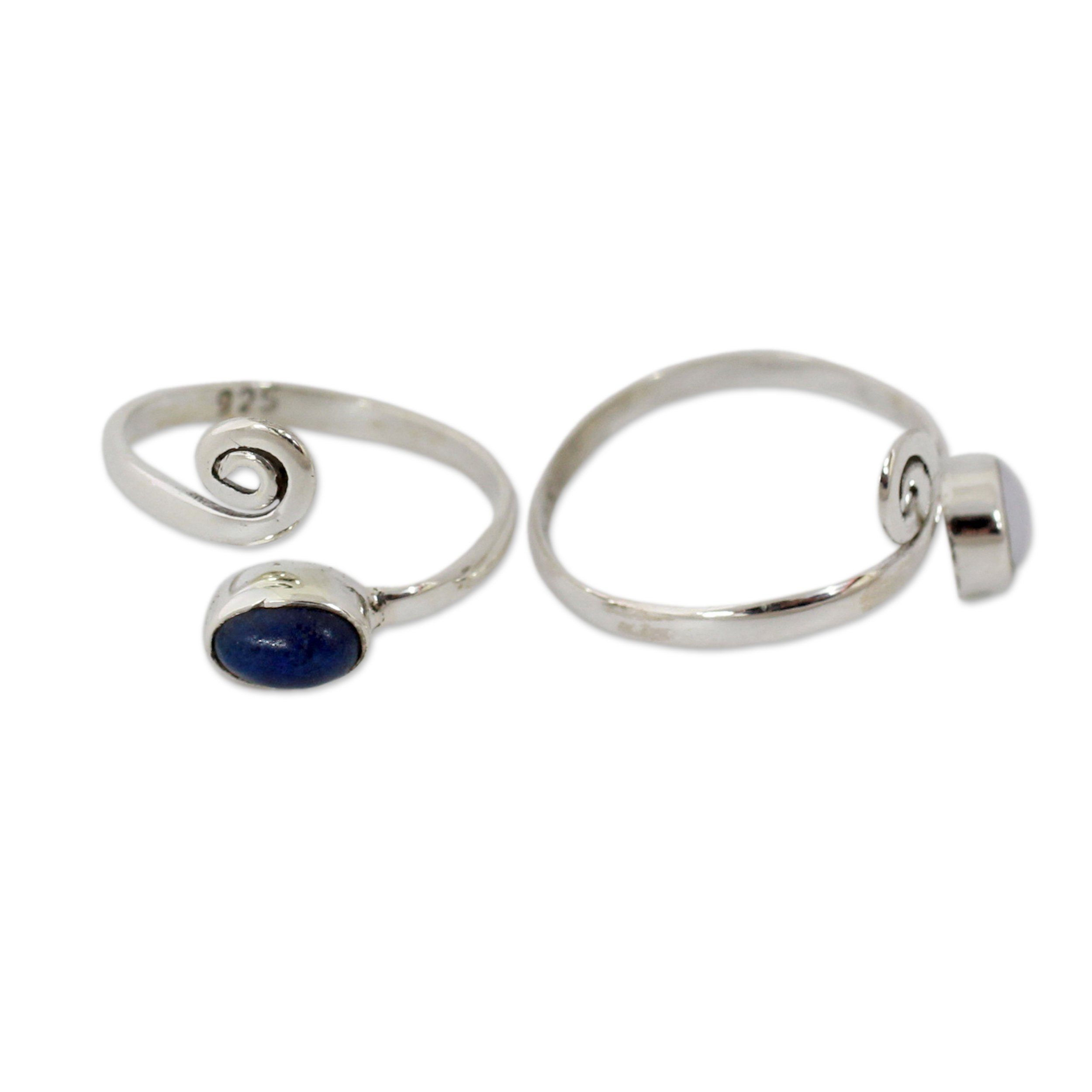 Premium Pearl & Lapis Lazuli Toe Ring Set - Handcrafted Sterling Silver