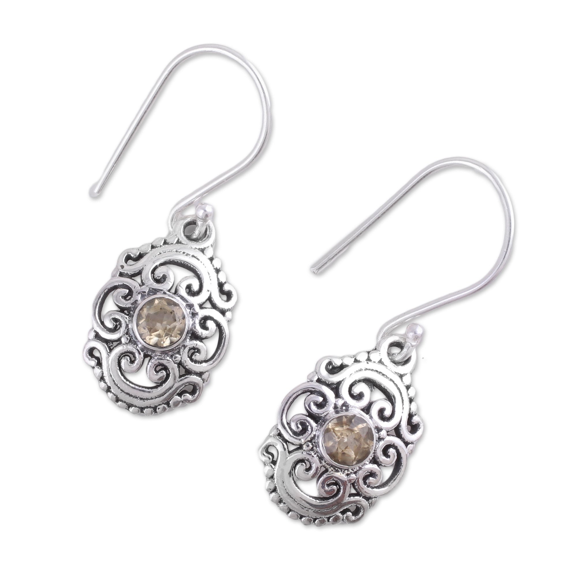 Premium Citrine Dangle Earrings - Handcrafted Sterling Silver Openwork Design