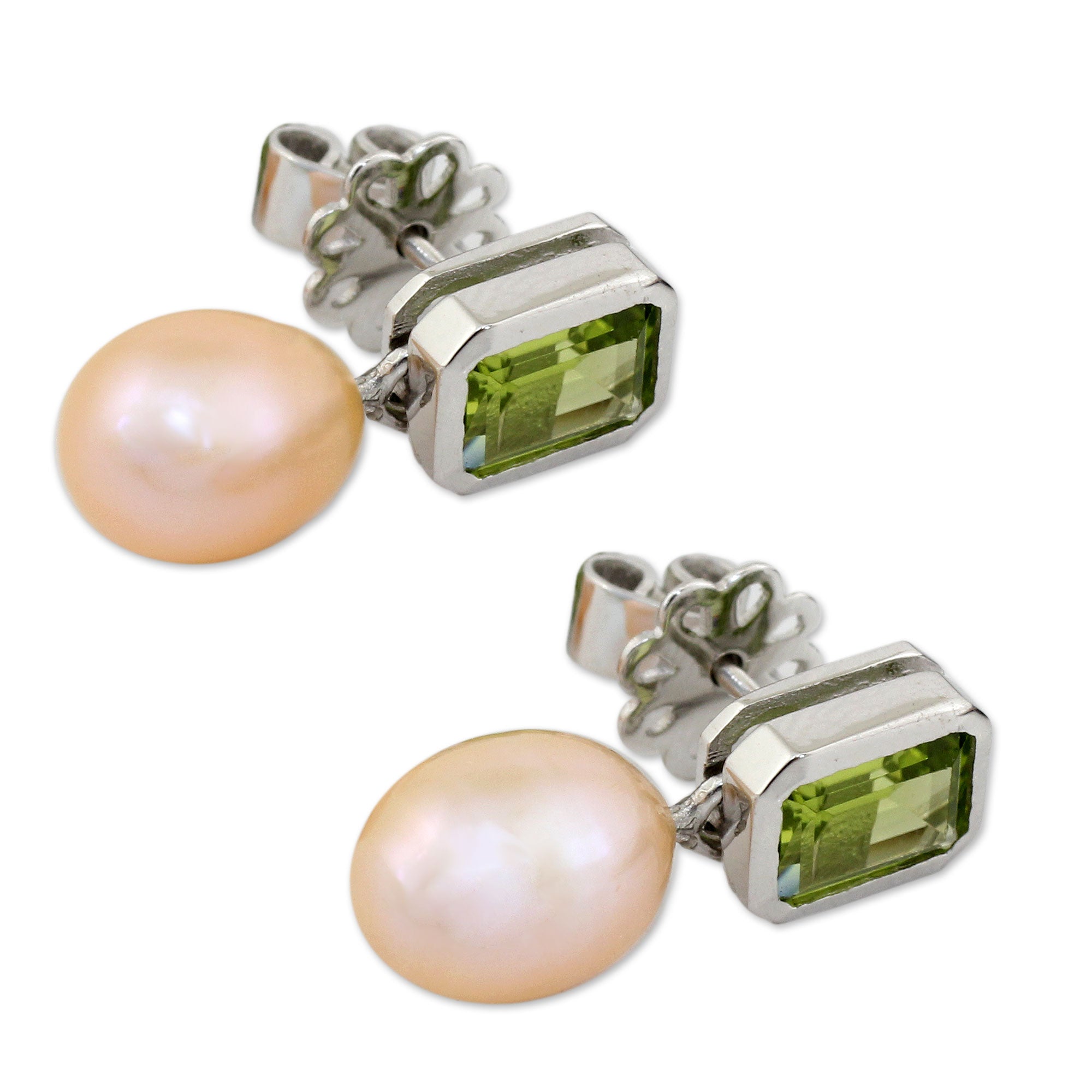 Premium Peridot & Pearl Drop Earrings - Handcrafted Elegance