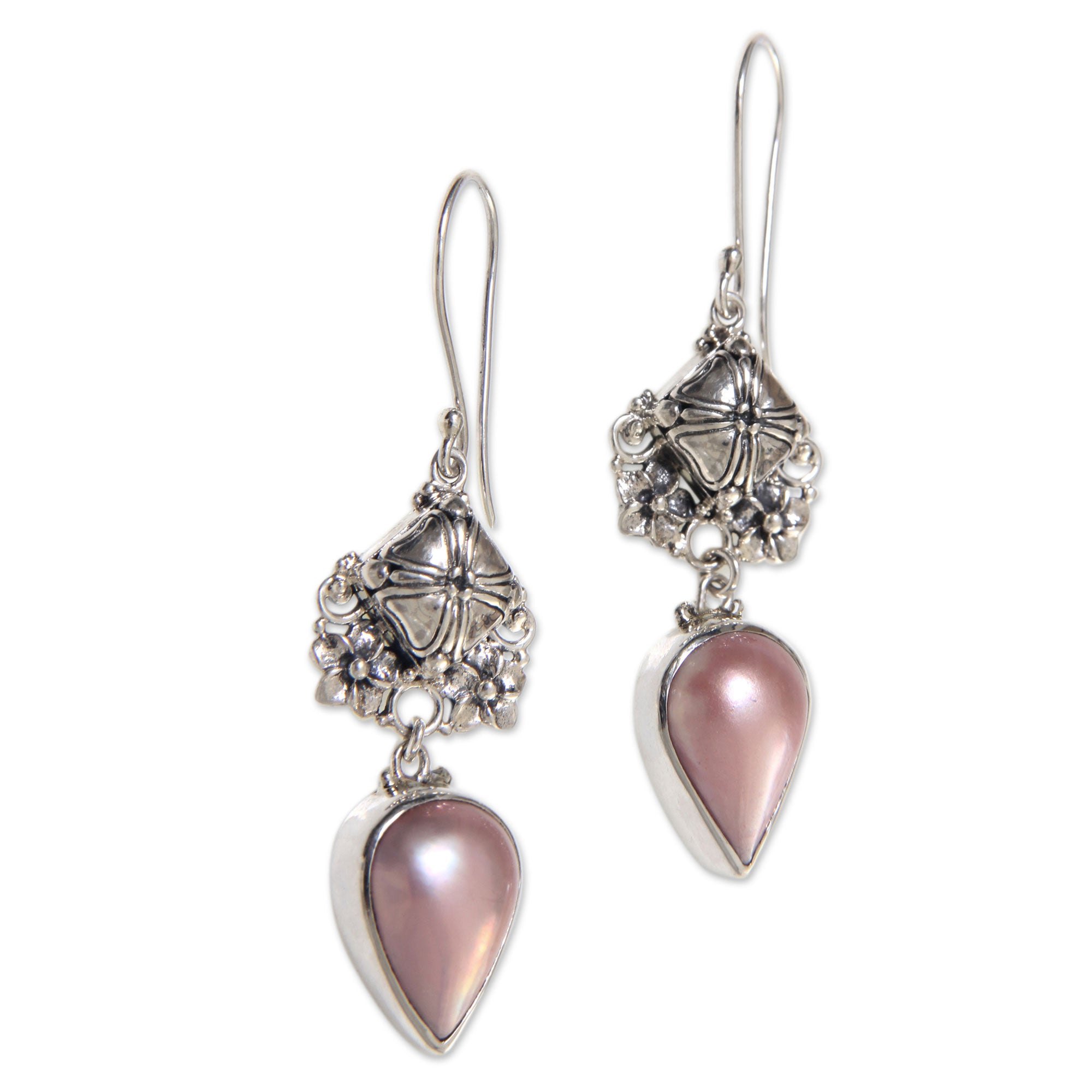 Premium Handmade Pink Mabe Pearl Earrings - Romantic Bali Sterling Silver Design