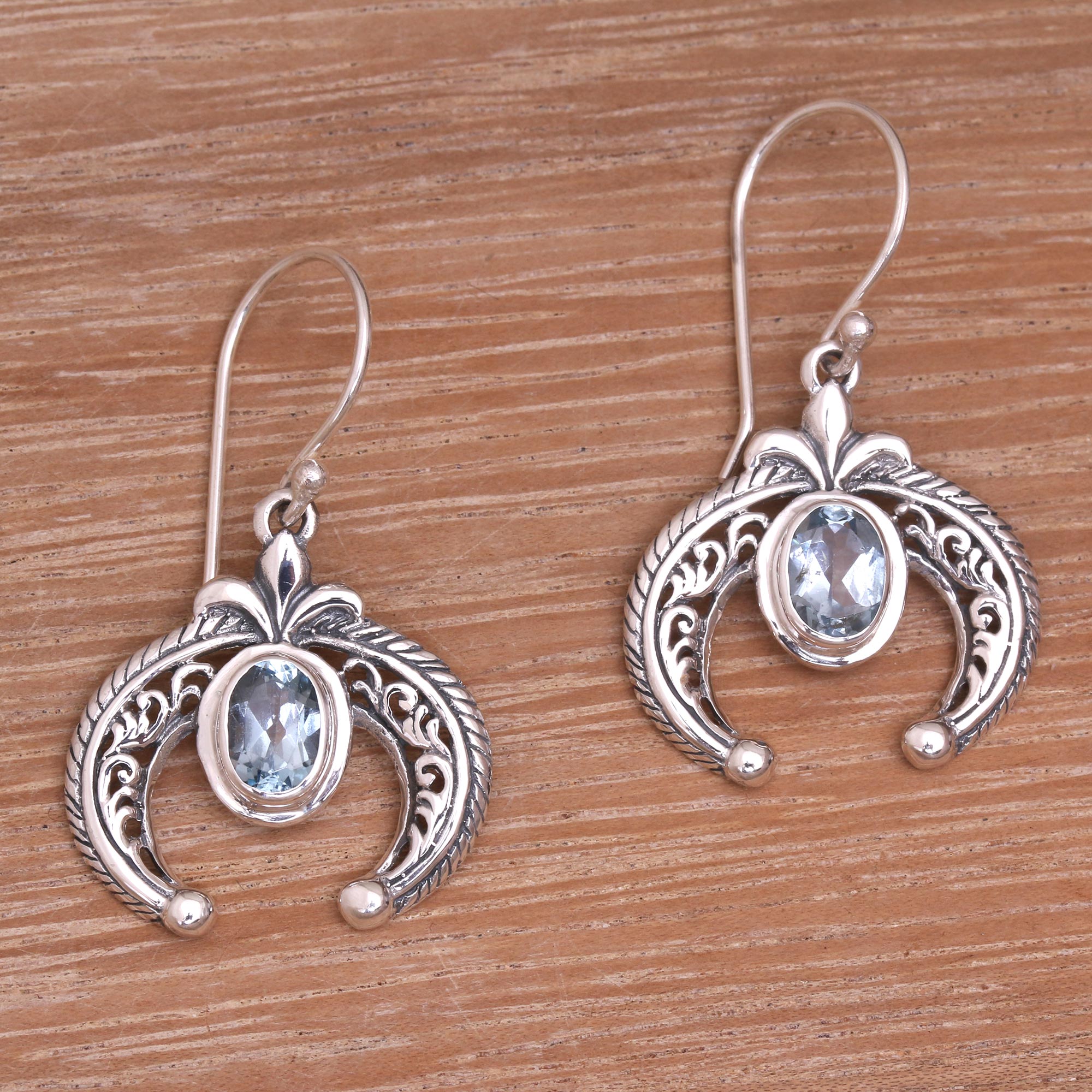 Premium Elegance: Indonesian Blue Topaz Sterling Silver Dangle Earrings