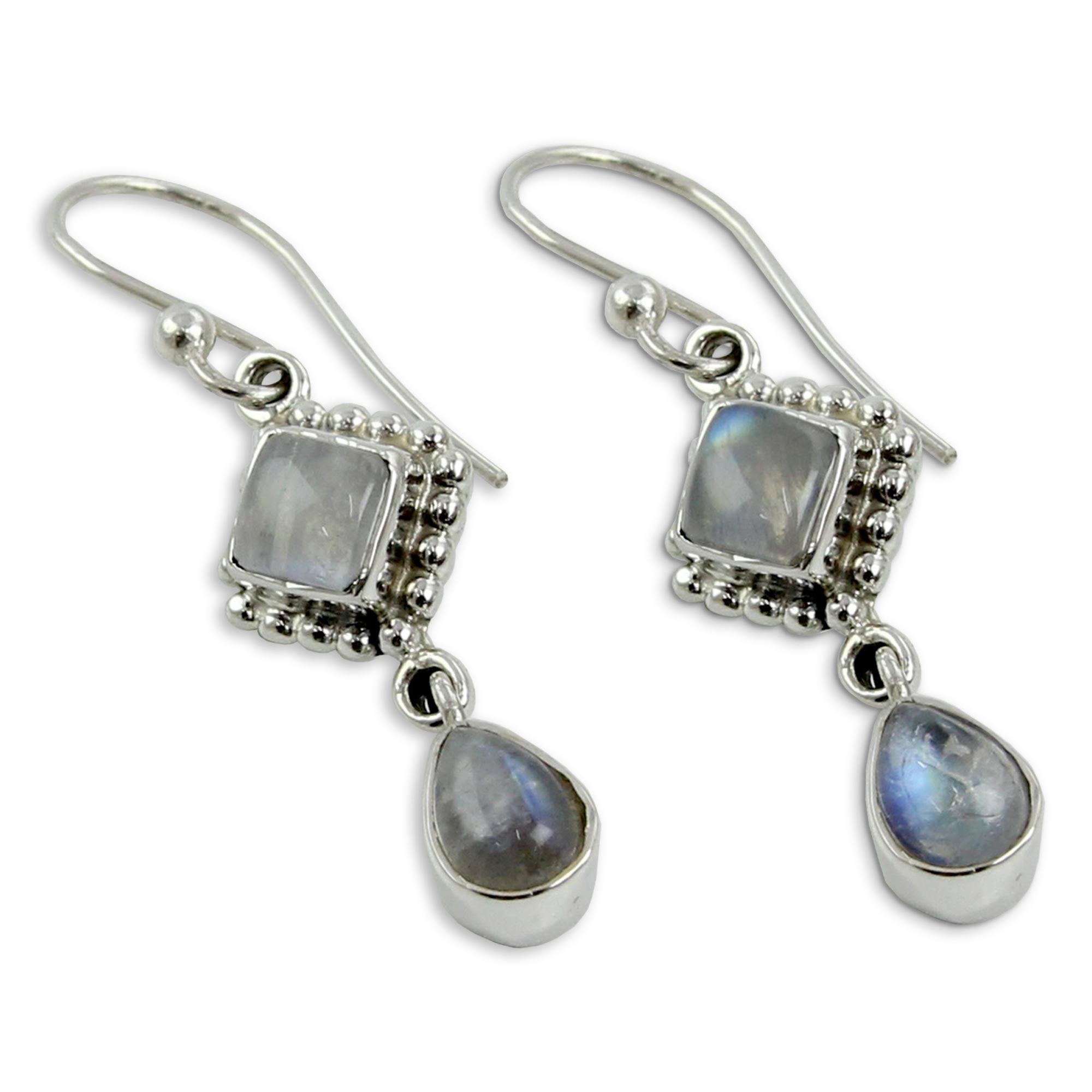 Premium Rainbow Moonstone & Sterling Silver Earrings - Handcrafted in India