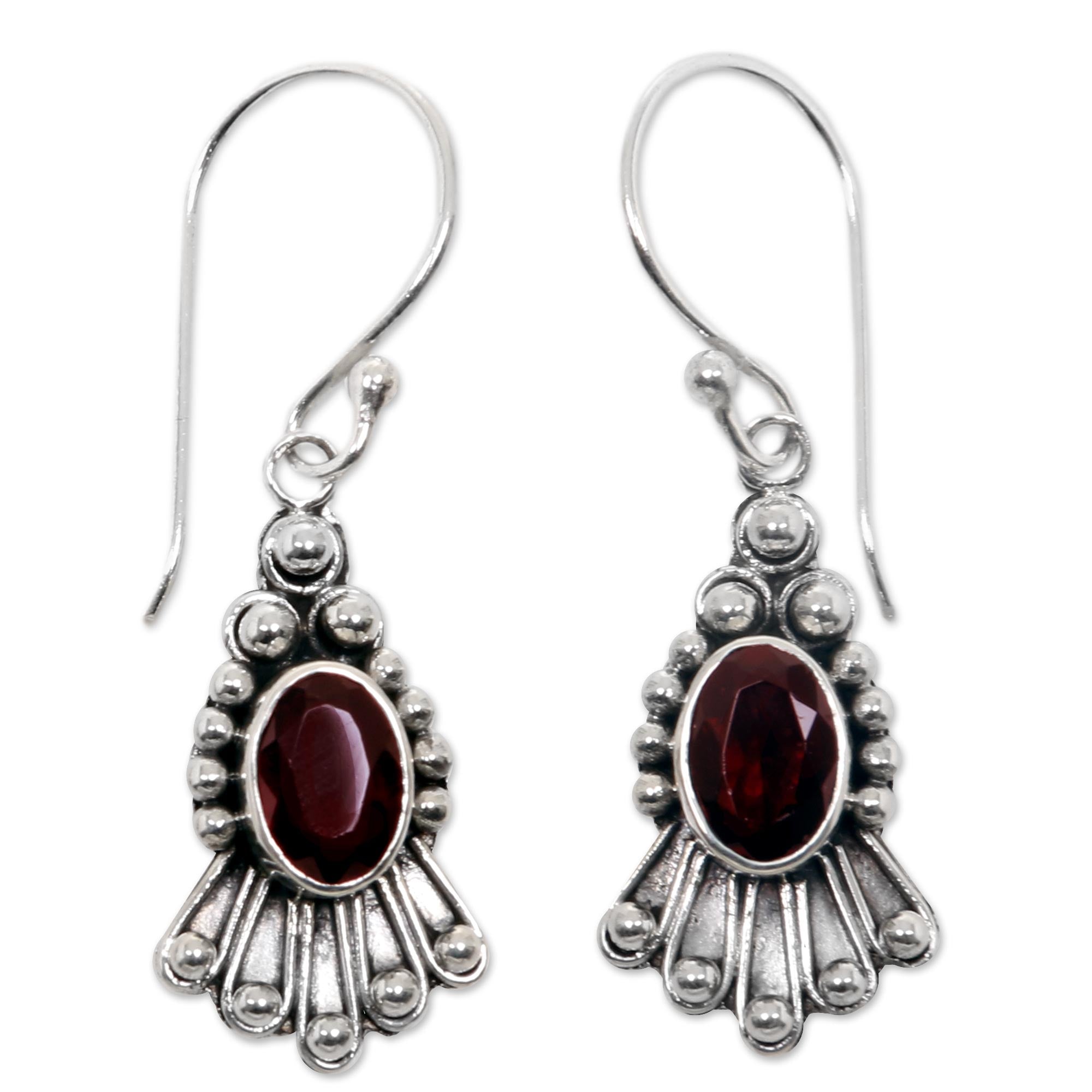 Premium Red Goddess Handmade Sterling Silver Garnet Dangle Earrings