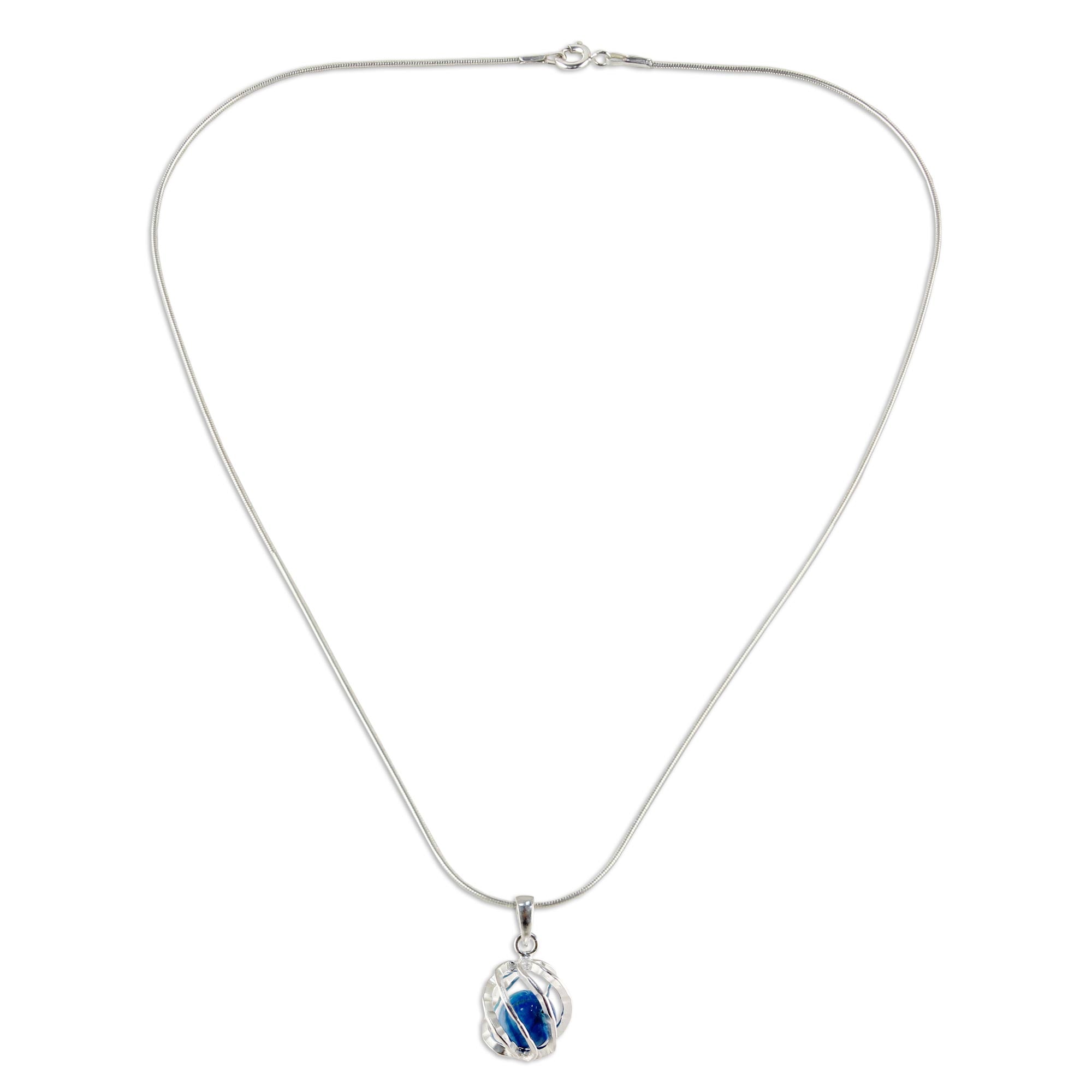 Premium Blue Energy Orb Sterling Silver Howlite Pendant Necklace - Handcrafted in Thailand