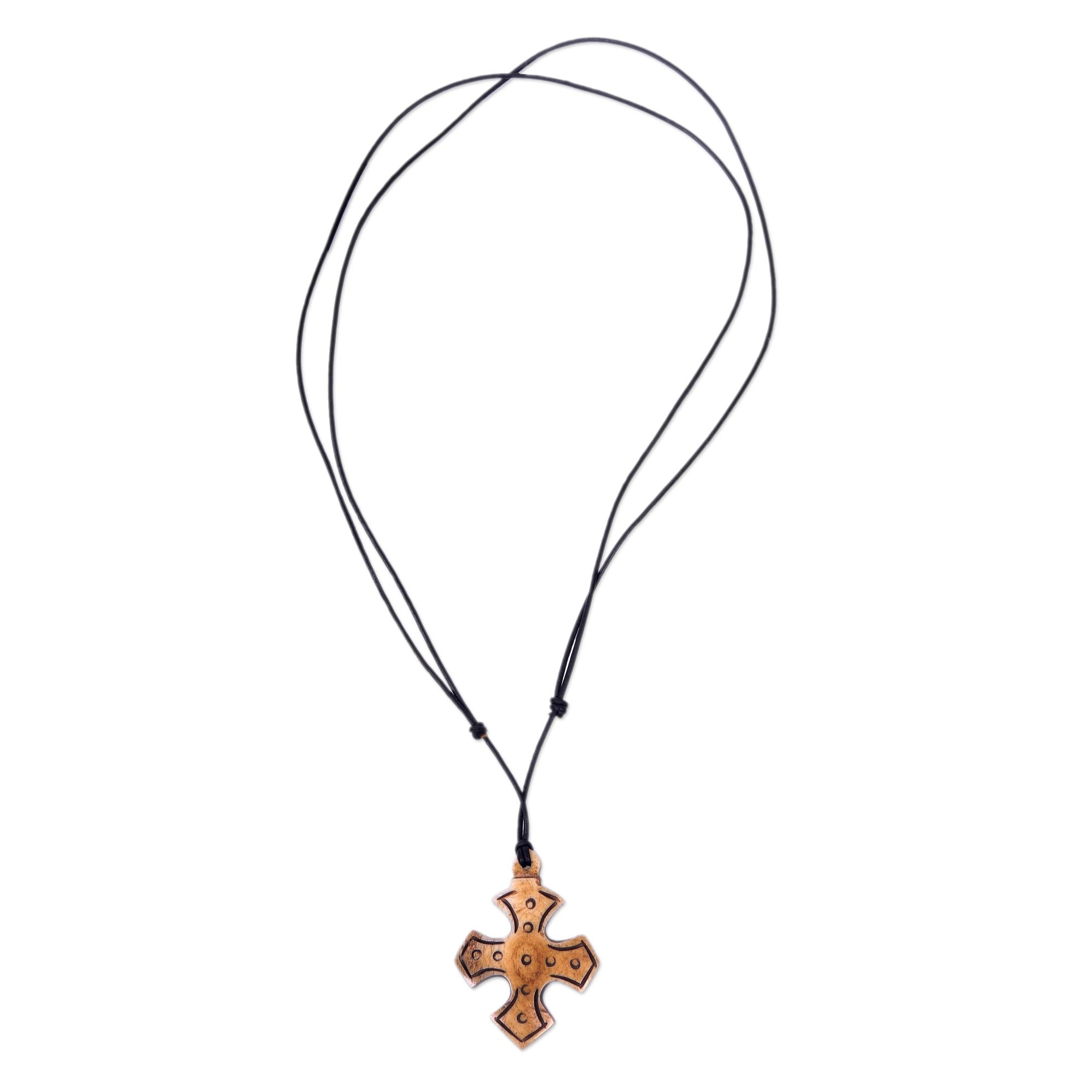 Premium Sacred Bone Cross Pendant & Adjustable Leather Necklace