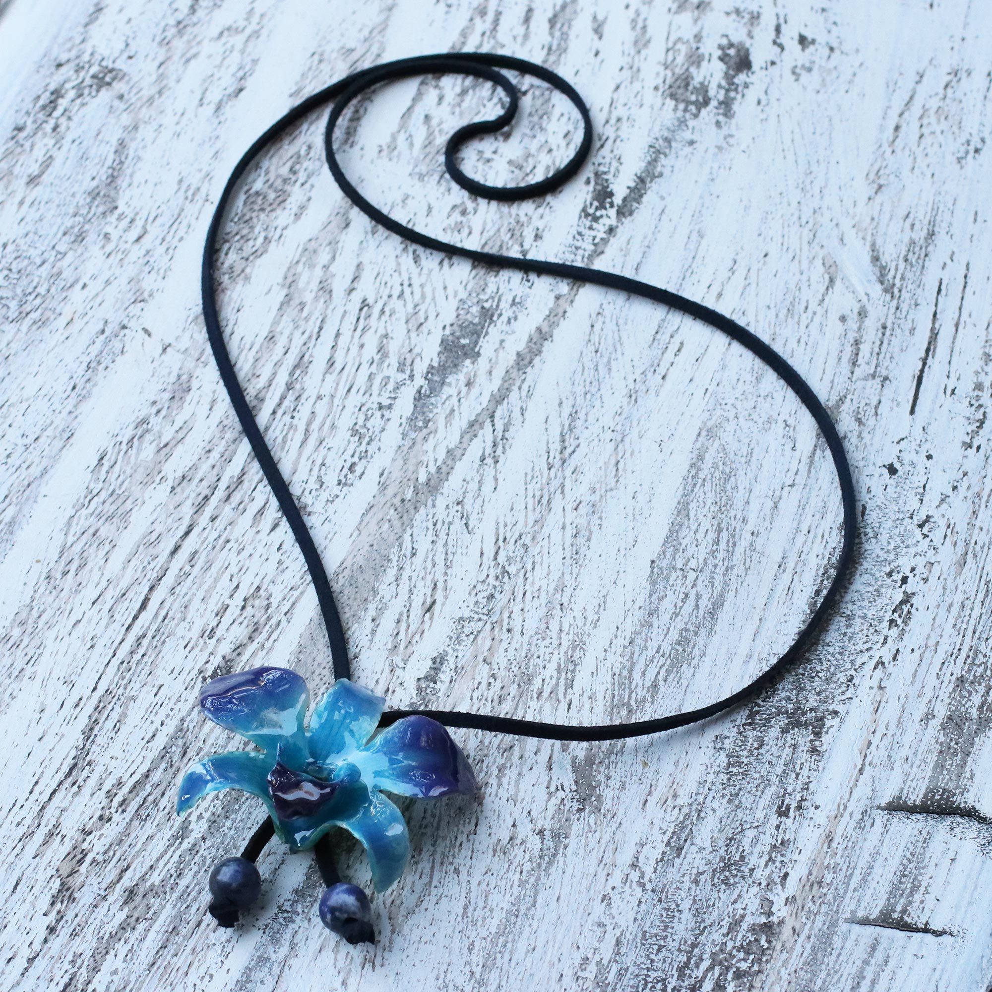 Premium Midnight Blue Orchid & Sodalite Adjustable Lariat Necklace