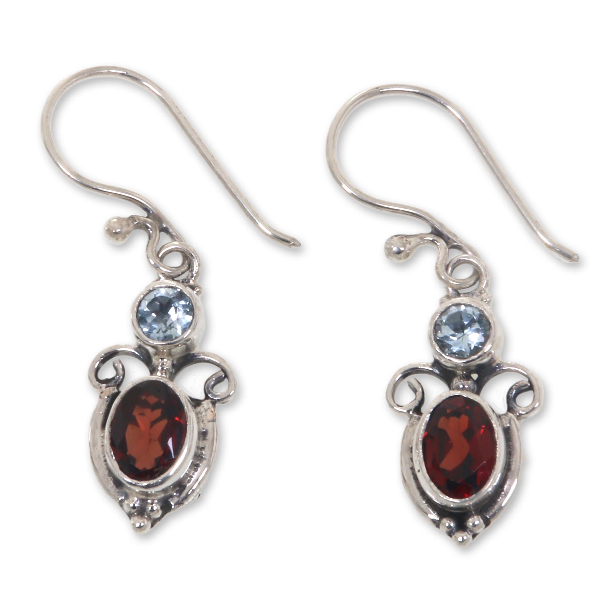 Premium Fire and Ice Multi-Gem Garnet Dangle Earrings - Handcrafted Elegance