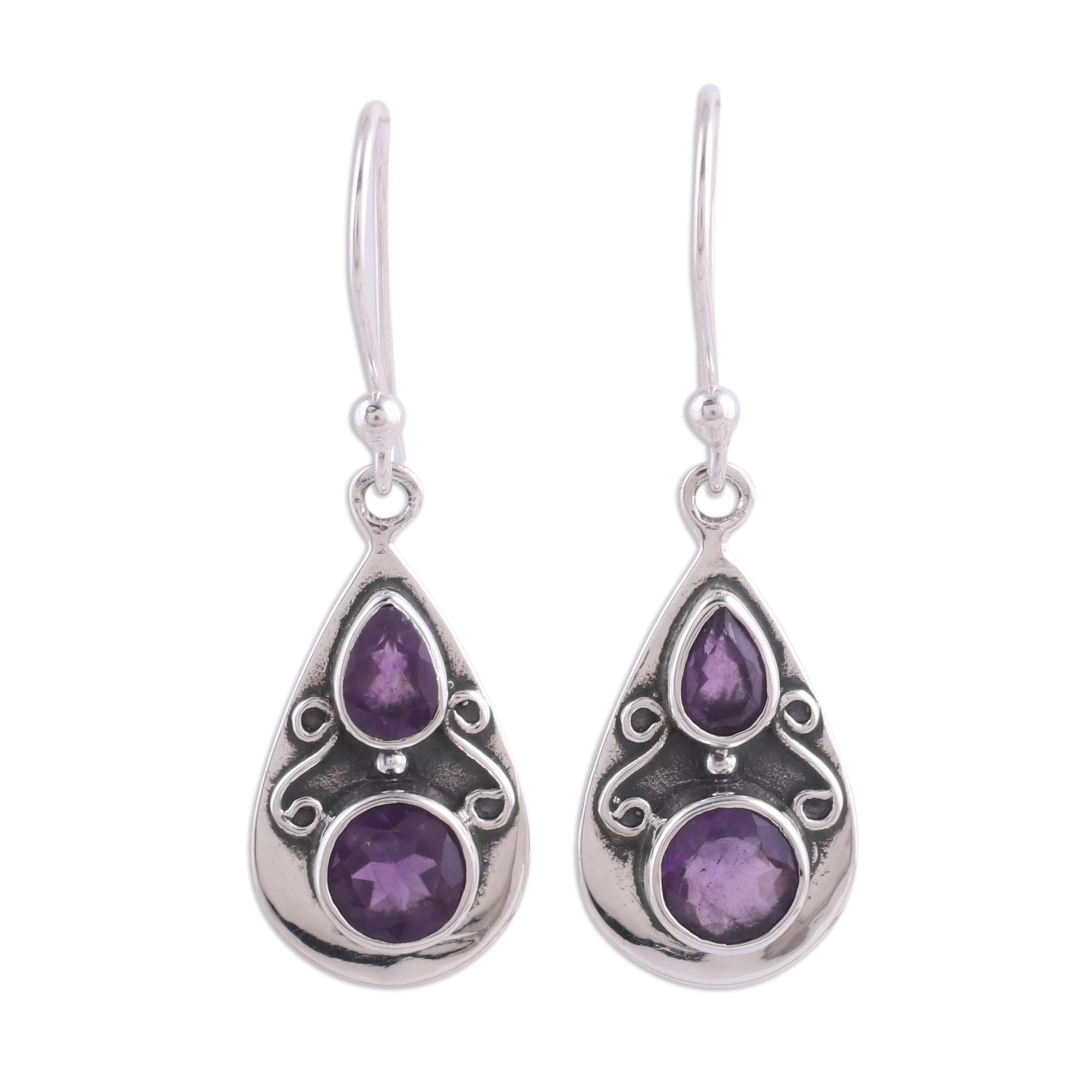 Premium Amethyst Dangle Earrings - Handcrafted Sterling Silver Jewelry