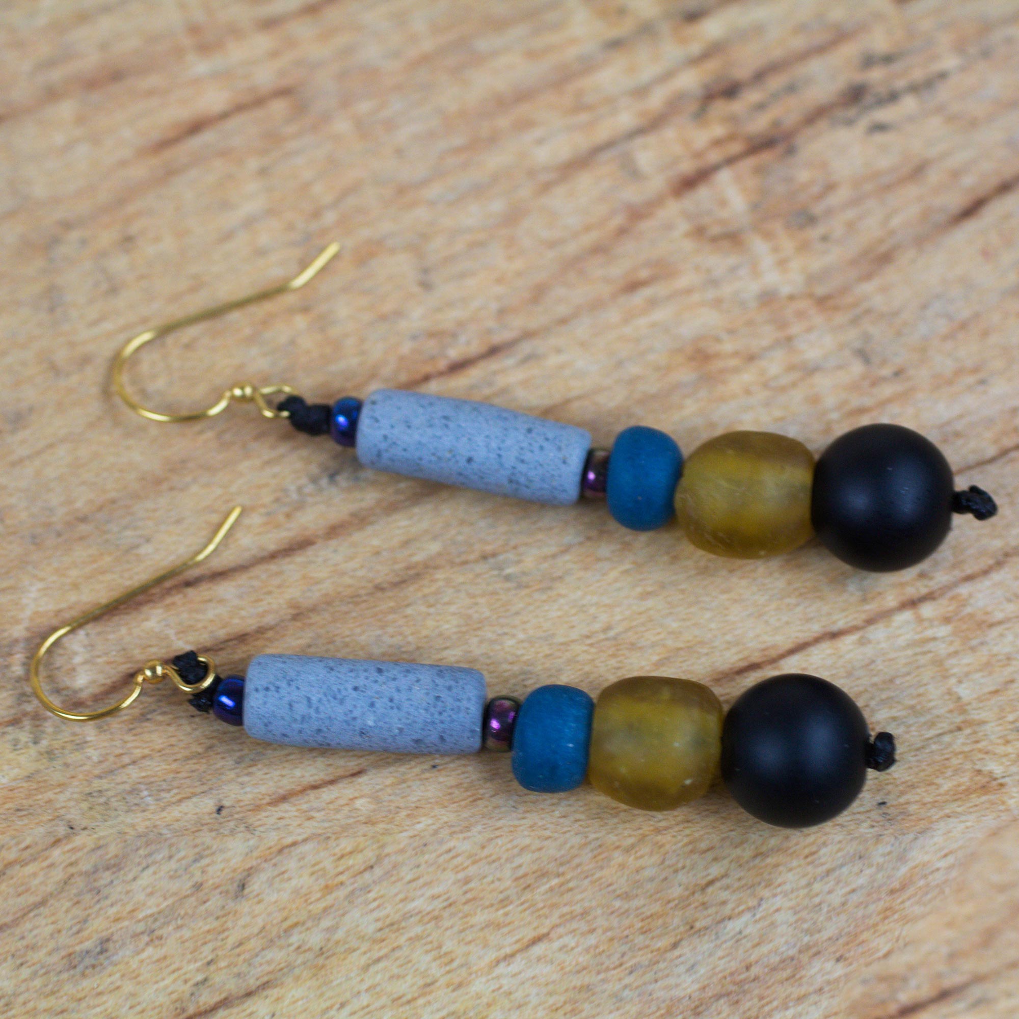 Premium Recycled Glass & Plastic Beaded Dangle Earrings - Eco-Chic Statement Piece