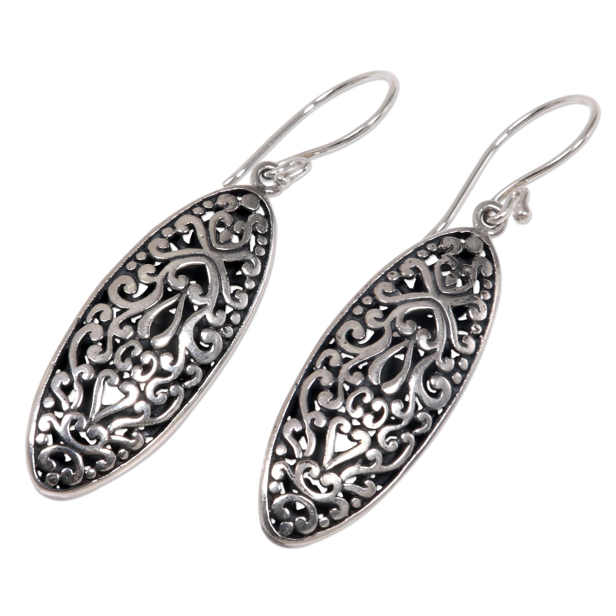 Premium Balinese Floral Sterling Silver Dangle Earrings | Handcrafted Elegance