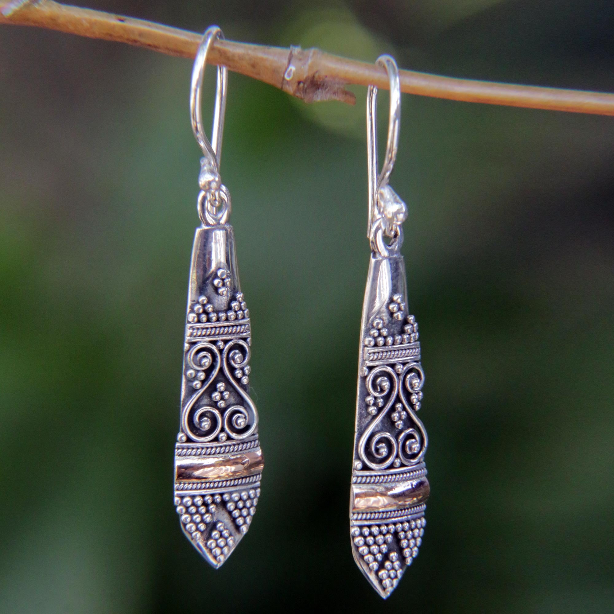 Premium Ubud Dancer Gold & Sterling Silver Drop Earrings - Handcrafted Elegance