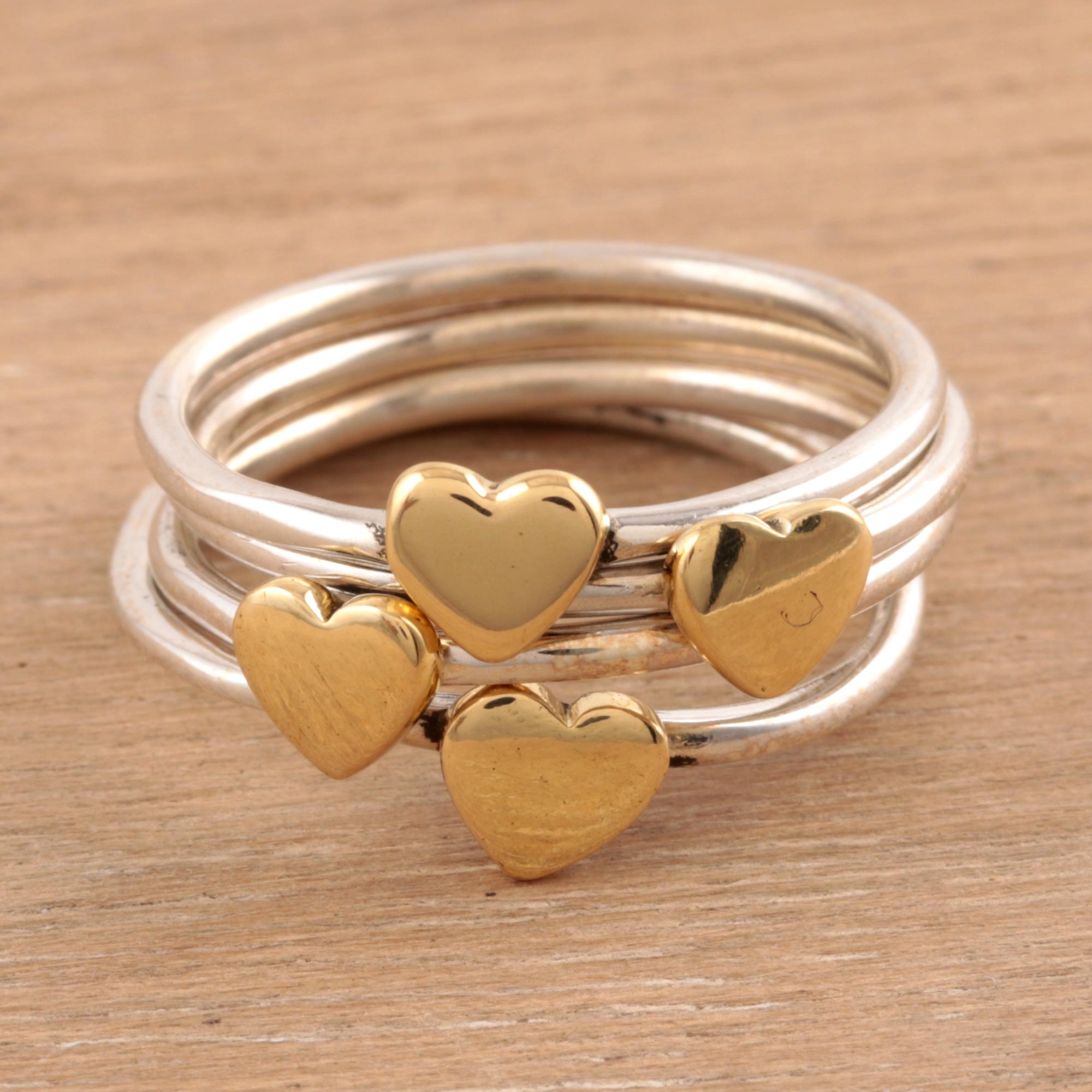 Premium Royal Heart Band Ring Set - Sterling Silver & Brass Jewelry from India