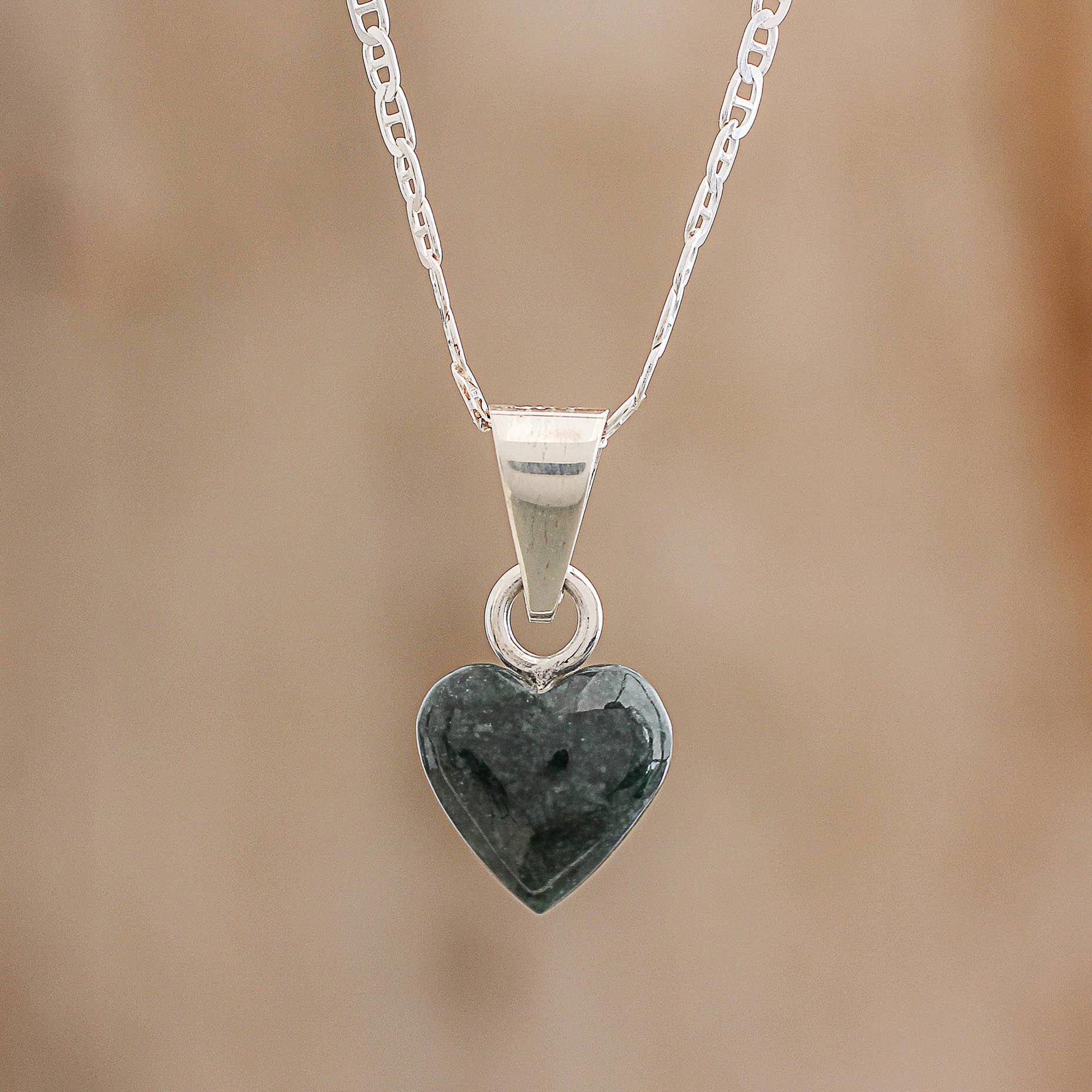 Premium Symbol of Love: Jade & Sterling Silver Heart Pendant Necklace