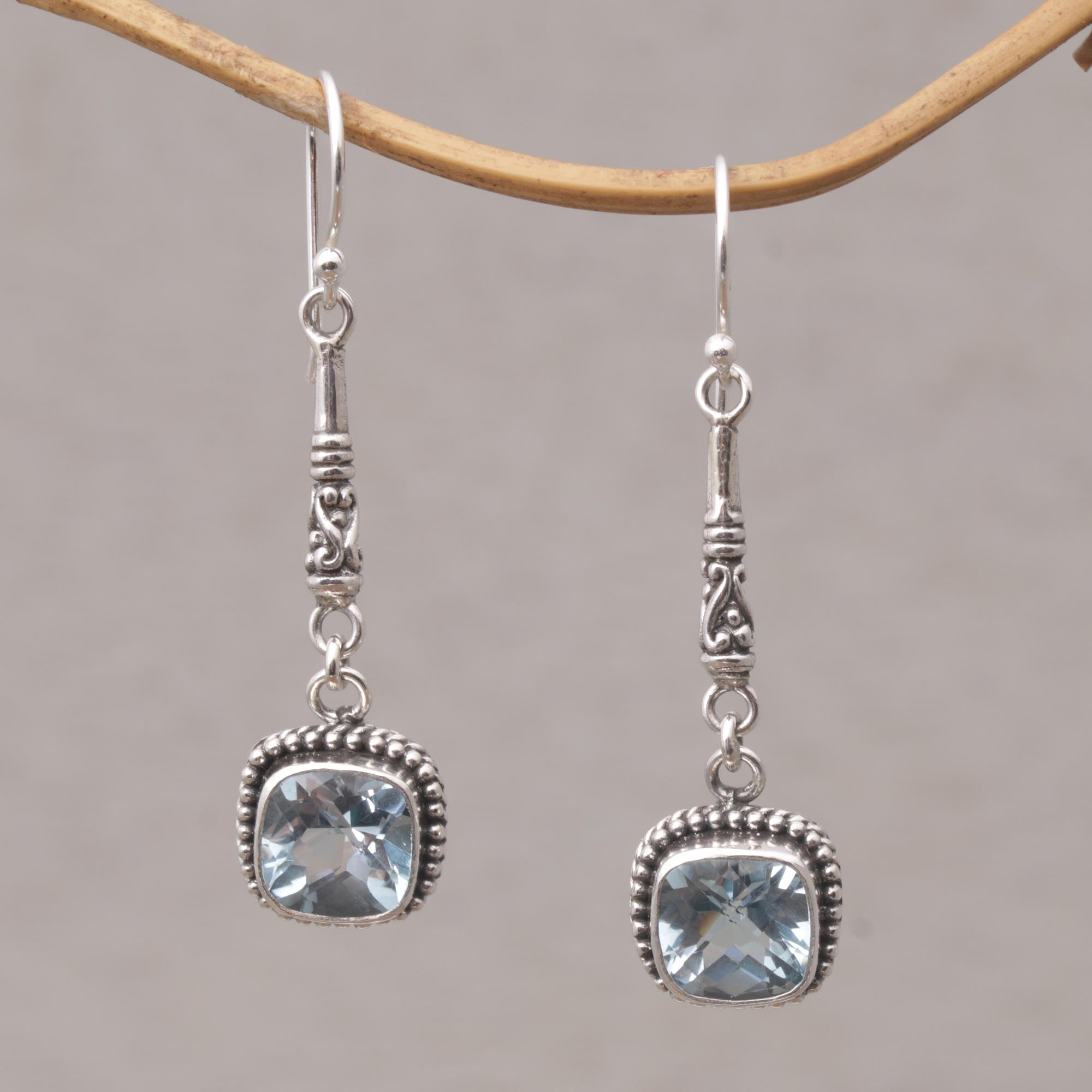 Premium Majestic Gleam Blue Topaz Dangle Earrings in 925 Sterling Silver