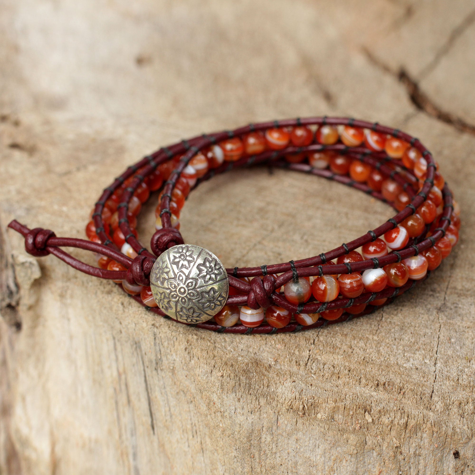 Premium Forest Flower Carnelian Wrap Bracelet - Handmade Artisan Jewelry