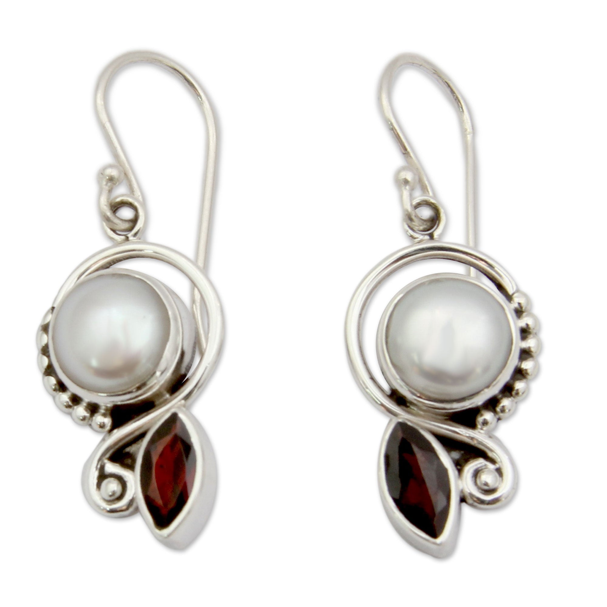 Premium Elegance Garnet & Pearl Dangle Earrings