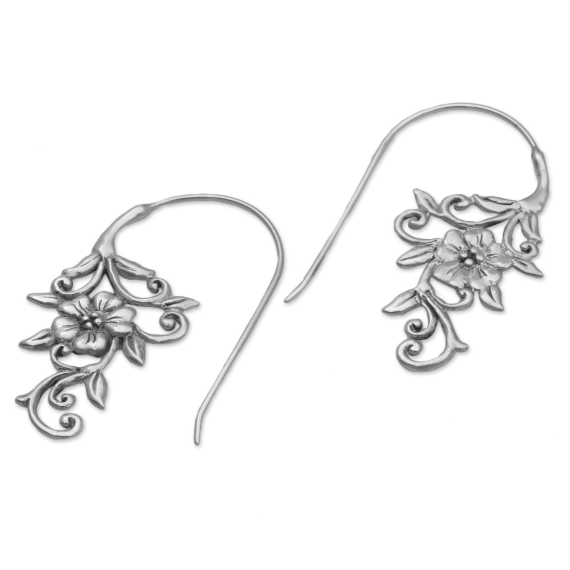 Premium Floral Vines Sterling Silver Drop Earrings - Handmade in Indonesia