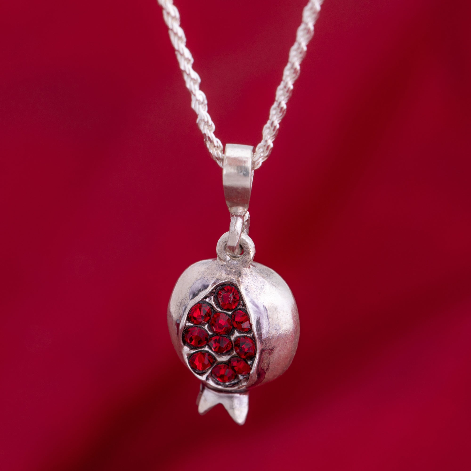 Premium Sterling Silver Pomegranate Necklace - Symbol of Prosperity