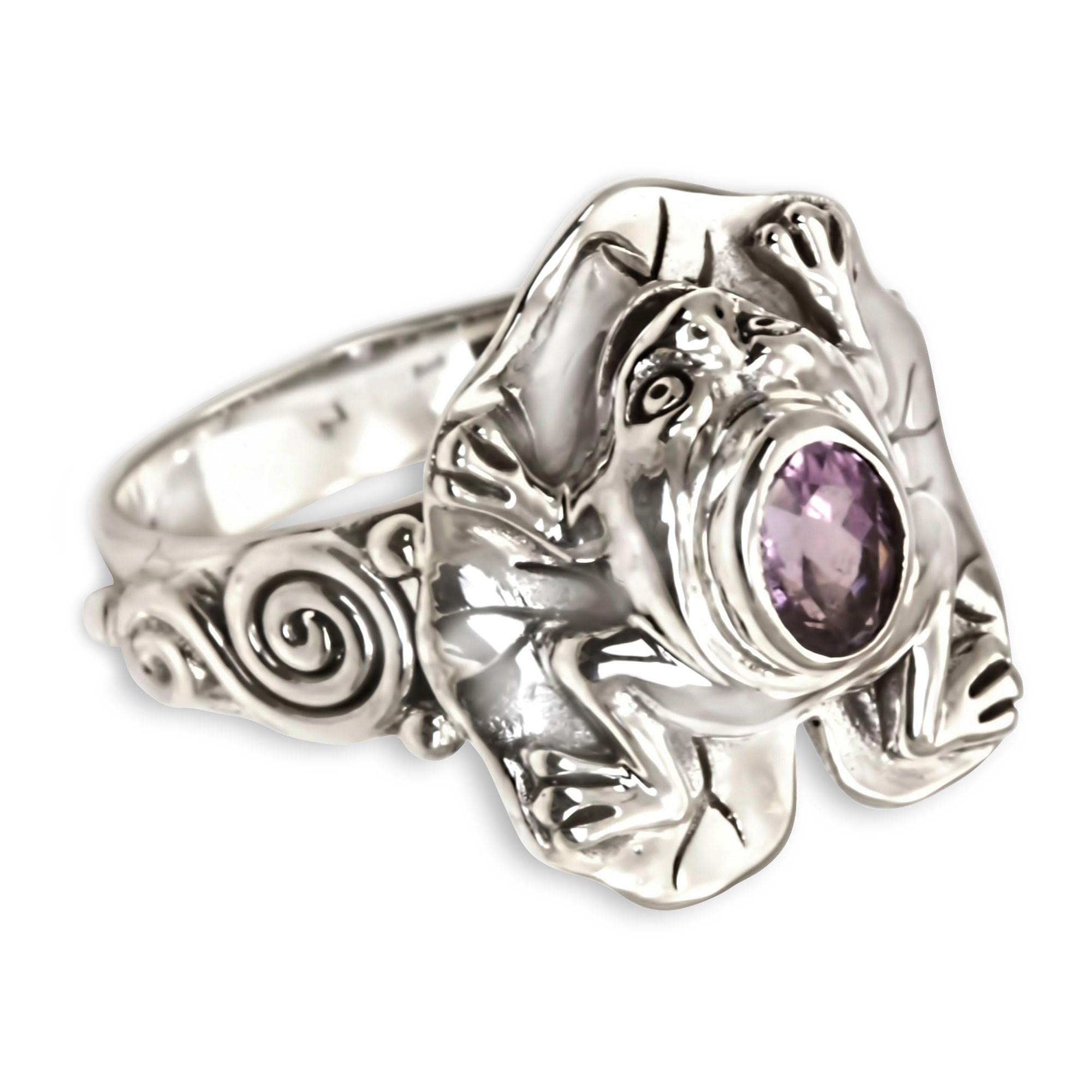 Premium Lilac Rainforest Frog Amethyst & Silver Cocktail Ring