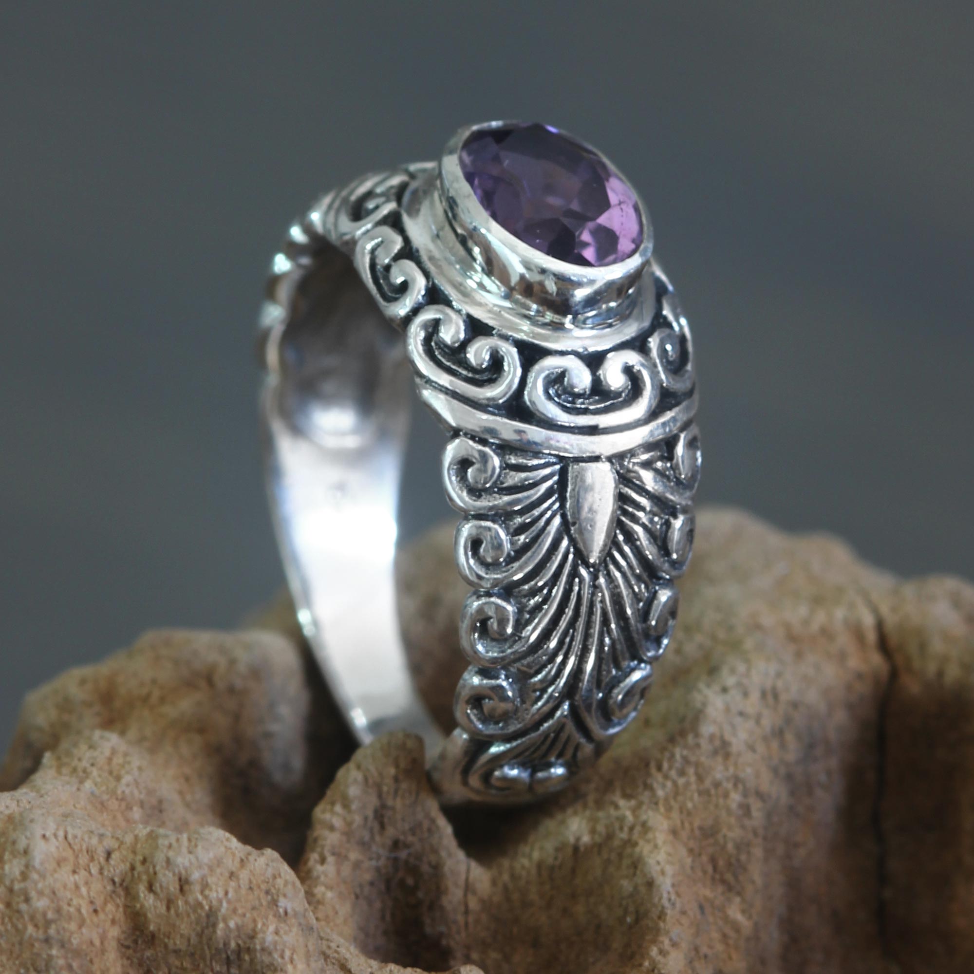 Premium Amethyst Solitaire Ring - Sumatra Splendor Collection