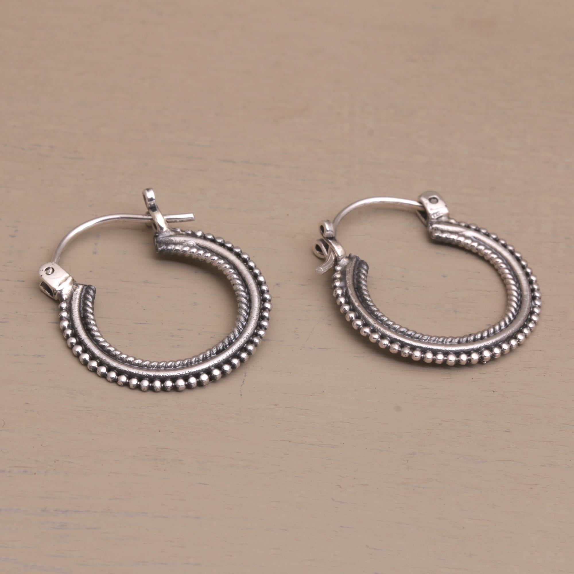 Premium Sterling Silver Hoop Earrings with Unique Beaded & Rope Textures