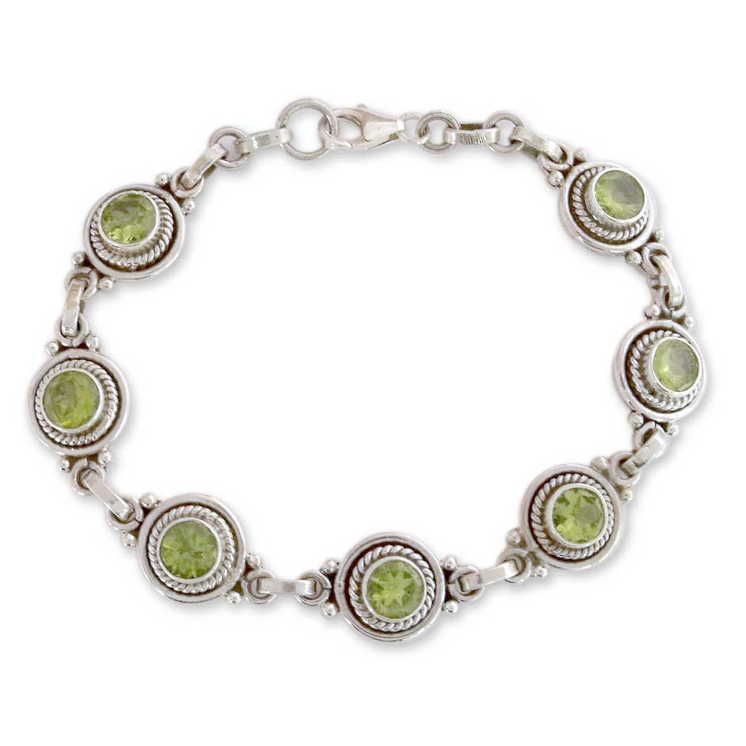 Premium Green Mystique Peridot Silver Link Bracelet - Handmade Elegance