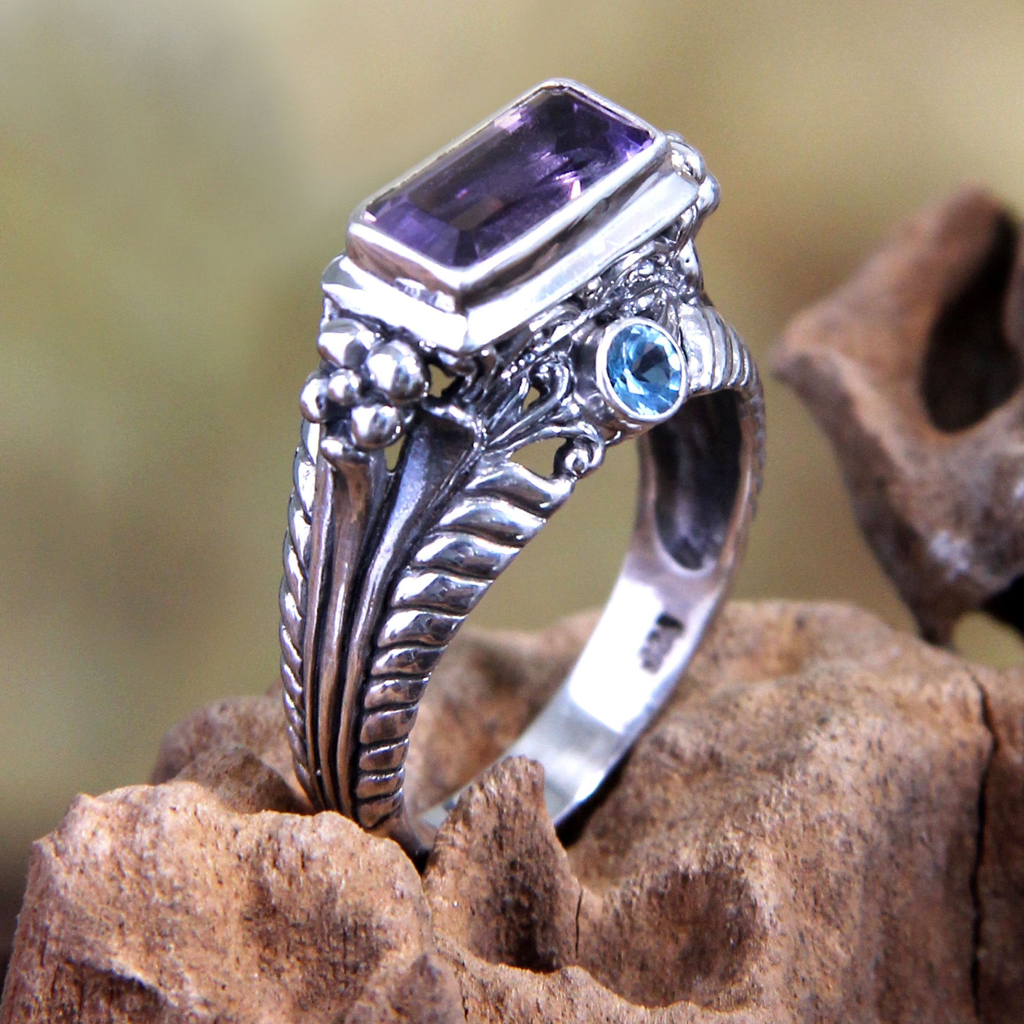 Premium Sea Temple Amethyst & Sterling Silver Statement Ring