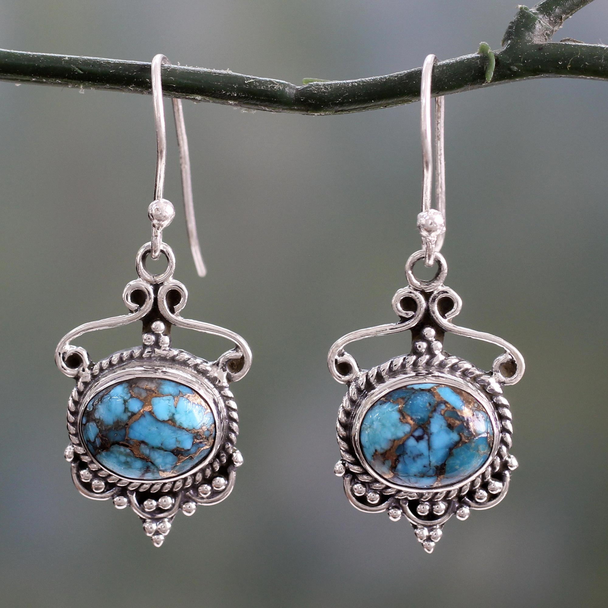 Premium Oceans of Love Blue Composite Turquoise Sterling Silver Dangle Earrings