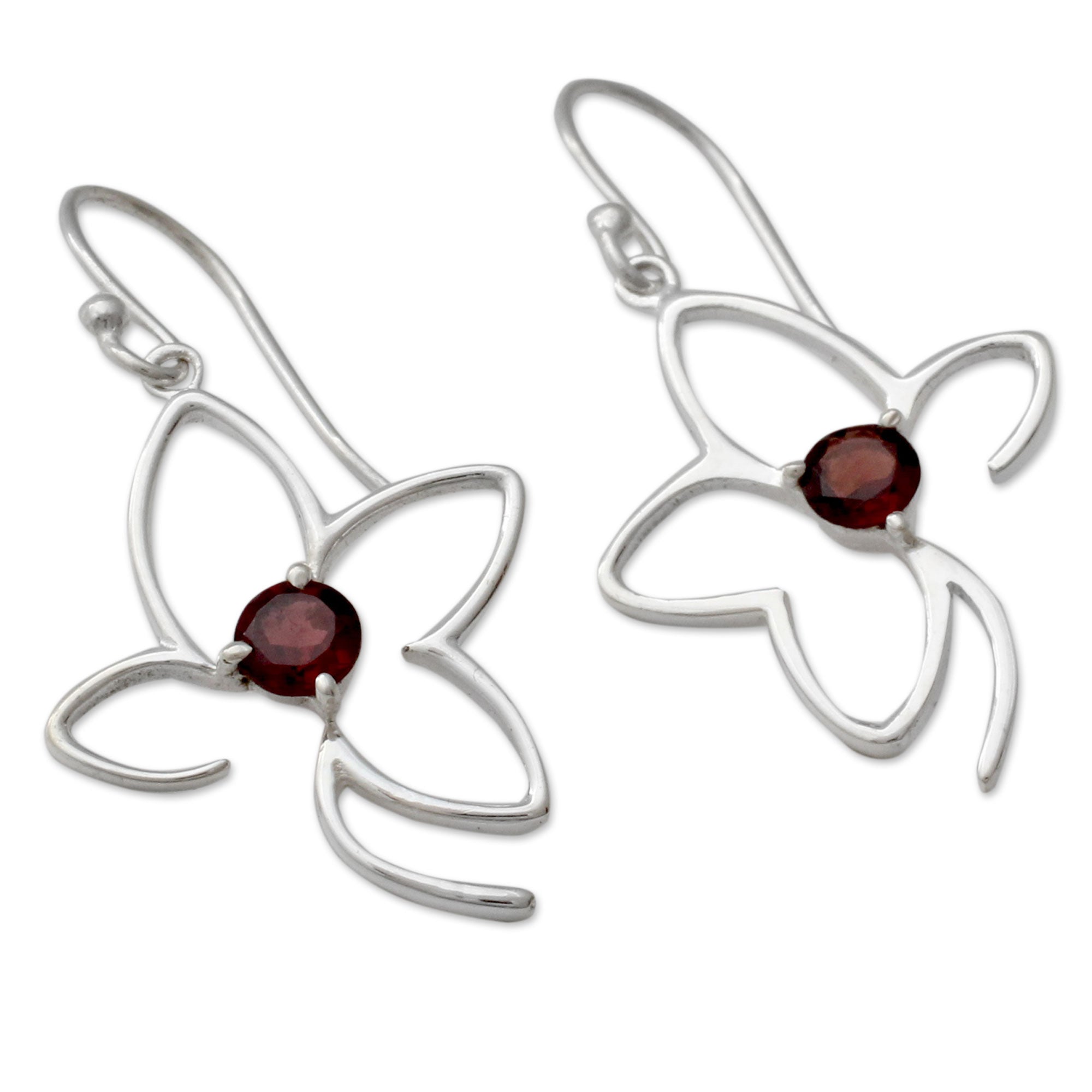 Premium Sweet Flower Garnet Dangle Earrings - Handcrafted Sterling Silver