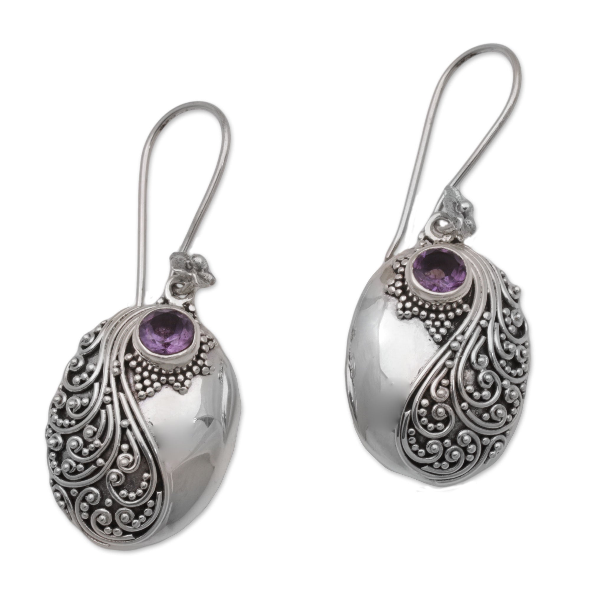 Premium Spiral Garden Amethyst Dangle Earrings in Sterling Silver