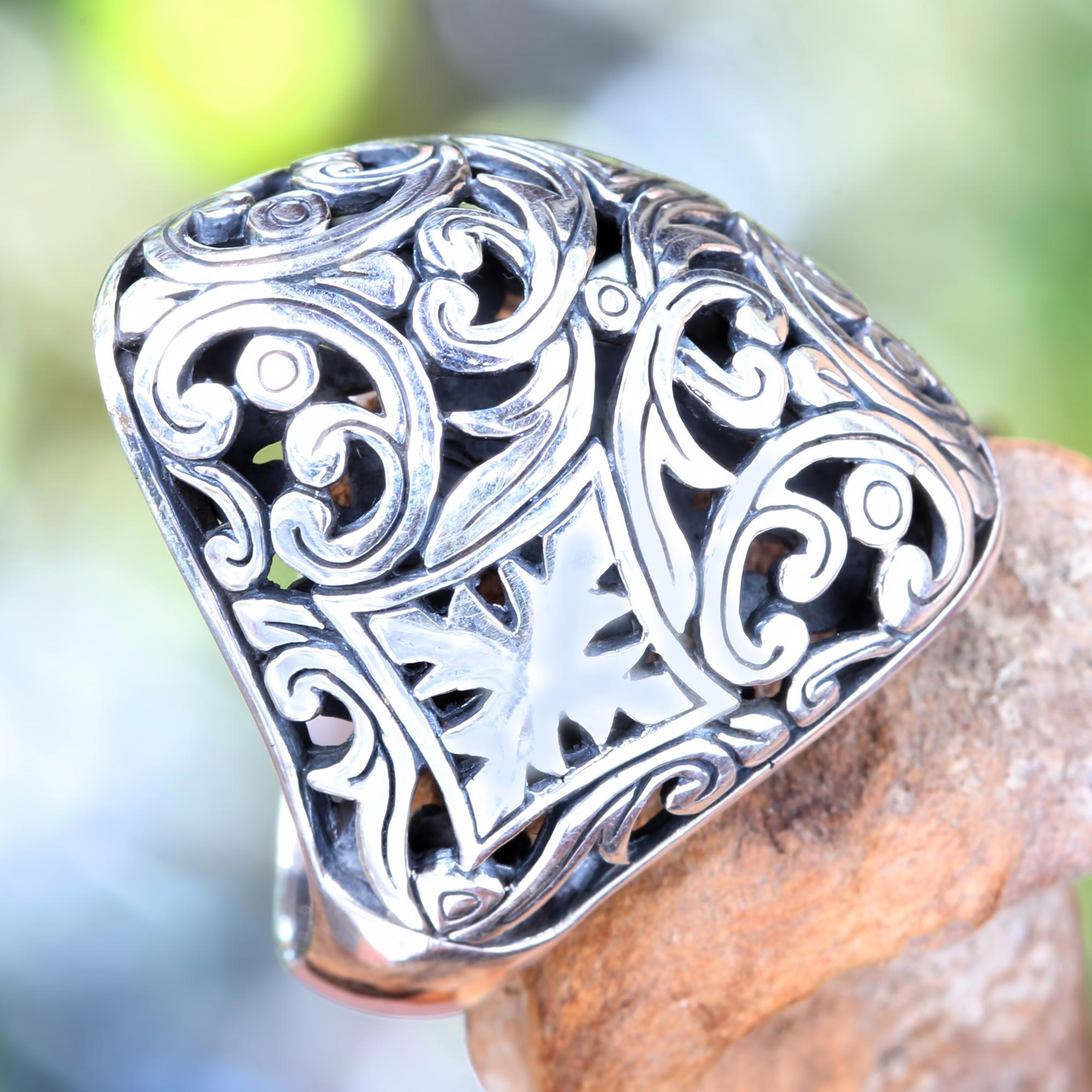 Premium Kedaton Forest Sterling Silver Domed Ring – Handcrafted in Bali