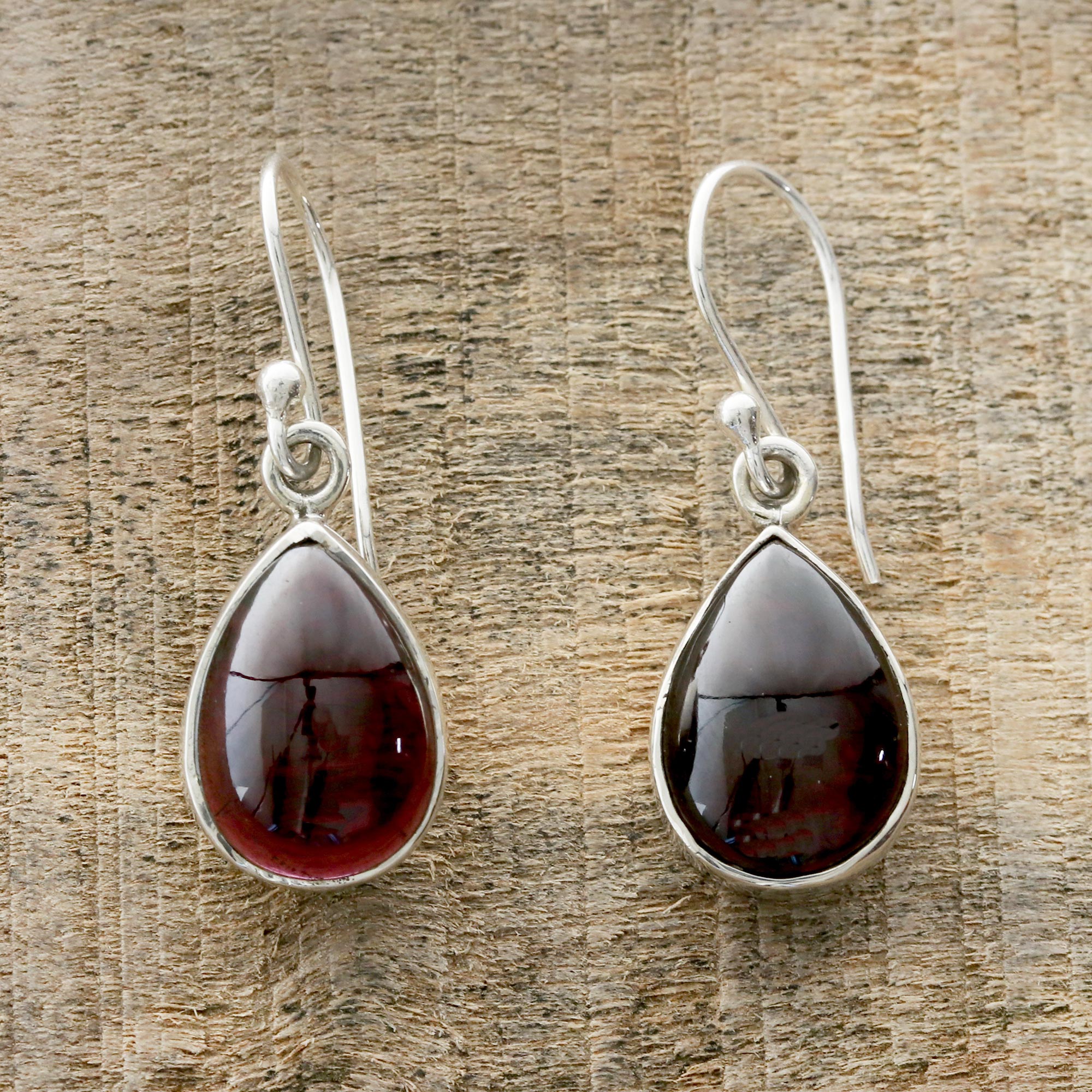 Premium Red Glimmer Teardrop Garnet Dangle Earrings - Handcrafted in India